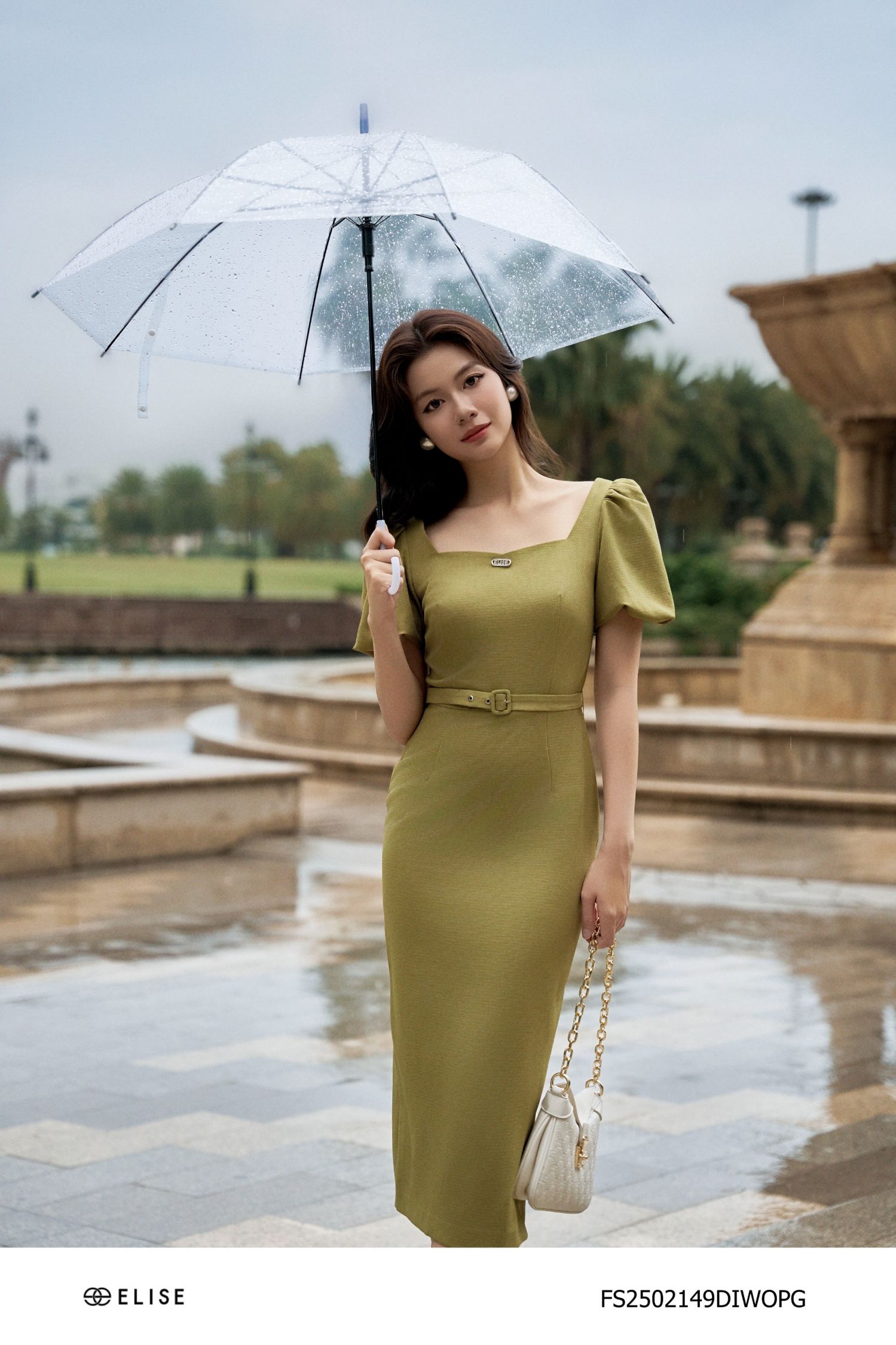 ĐẦM BÚT CHÌ VÂN XANH CỐM CỔ VUÔNG