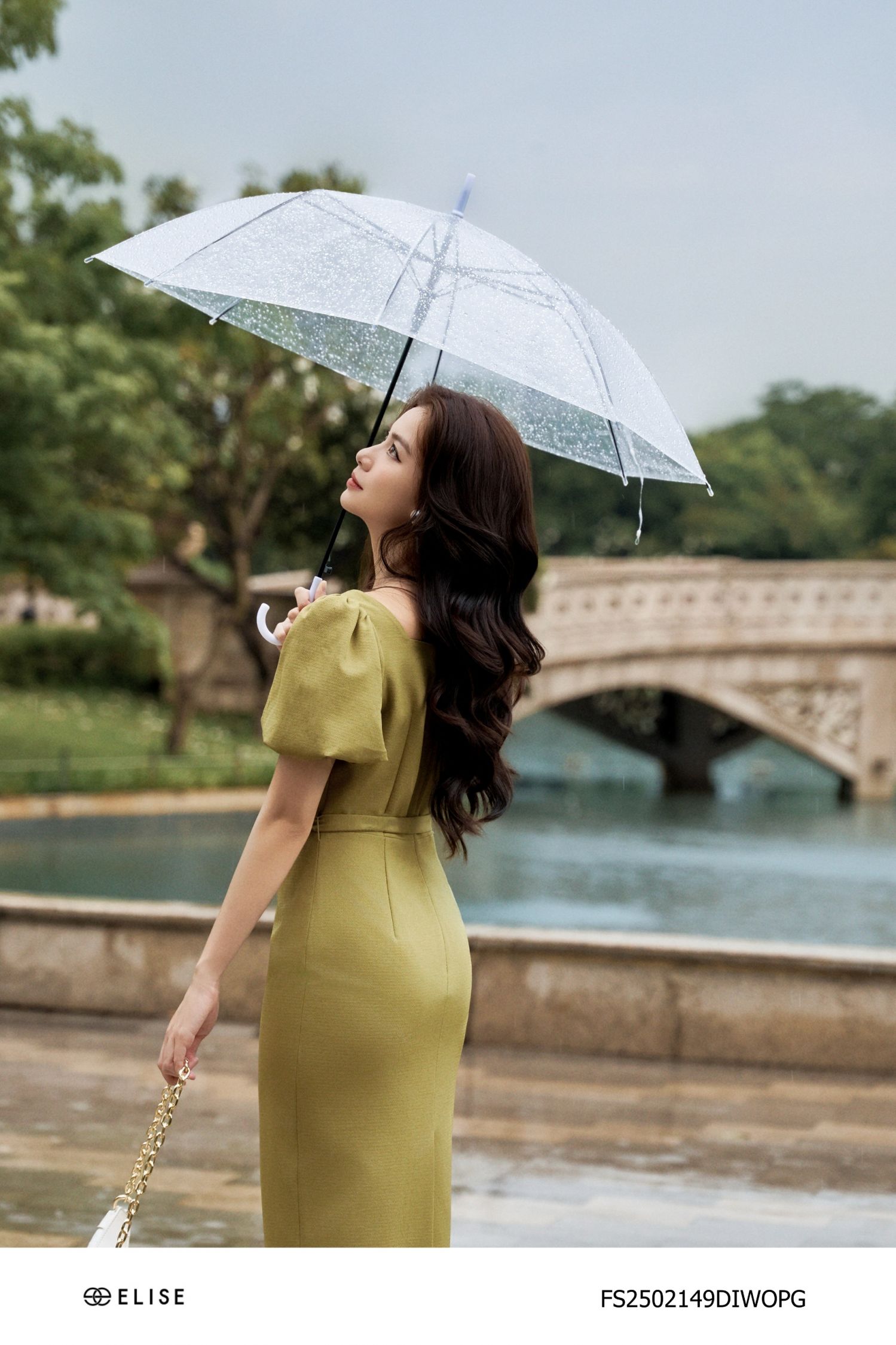 ĐẦM BÚT CHÌ VÂN XANH CỐM CỔ VUÔNG