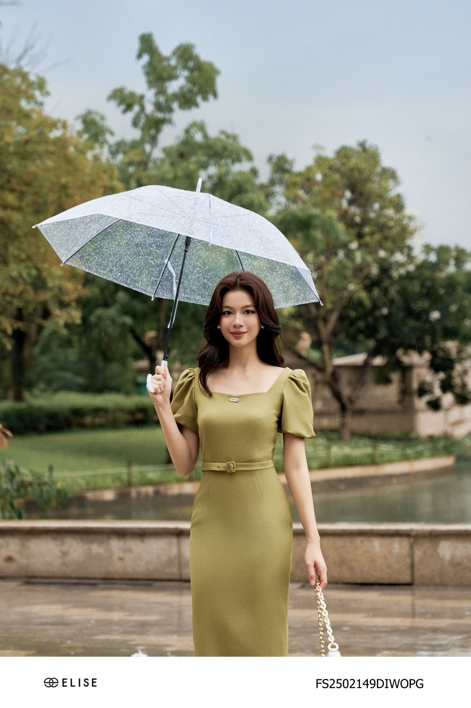 ĐẦM BÚT CHÌ VÂN XANH CỐM CỔ VUÔNG