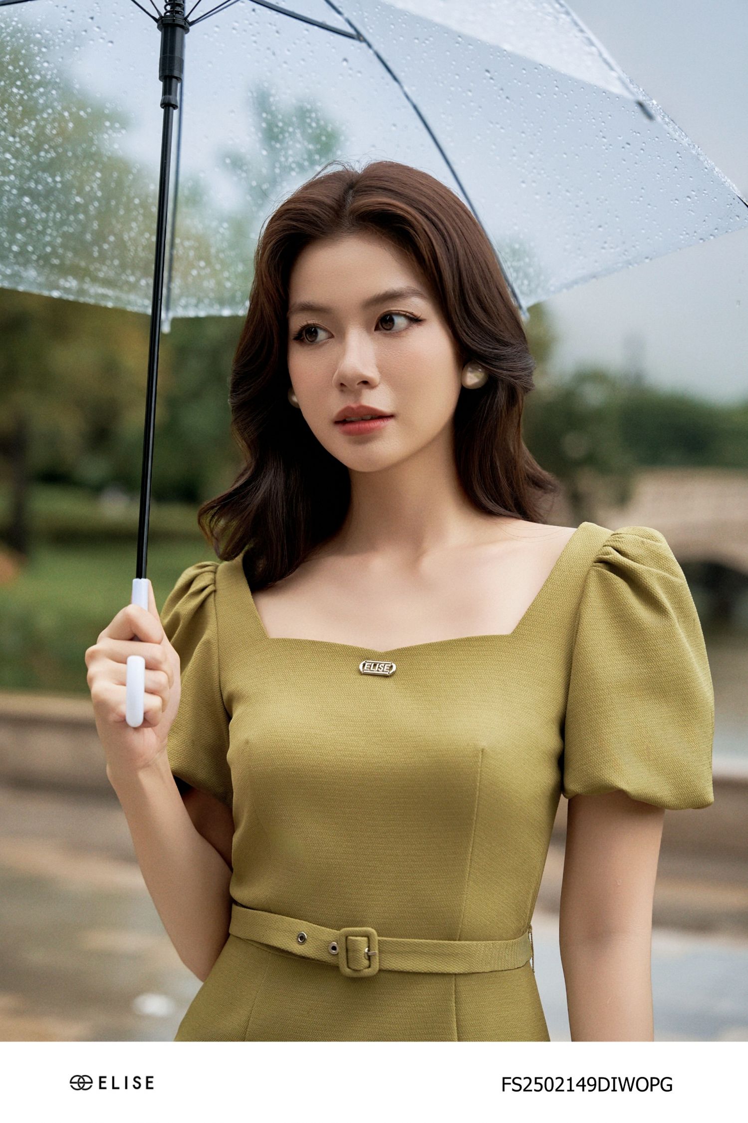 ĐẦM BÚT CHÌ VÂN XANH CỐM CỔ VUÔNG