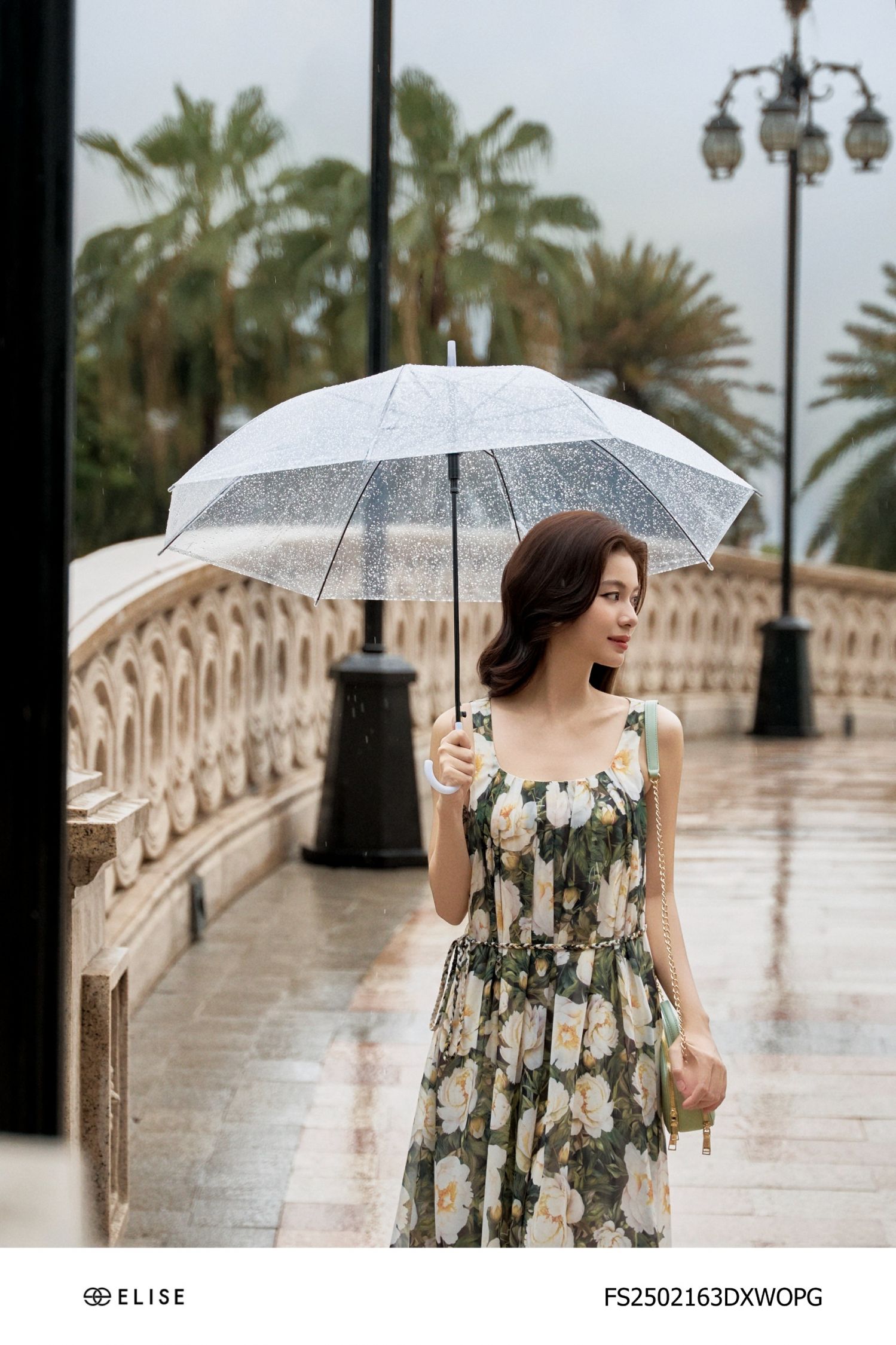 ĐẦM XANH HOA TRẮNG XẾP LY CỔ DÂY TẾT