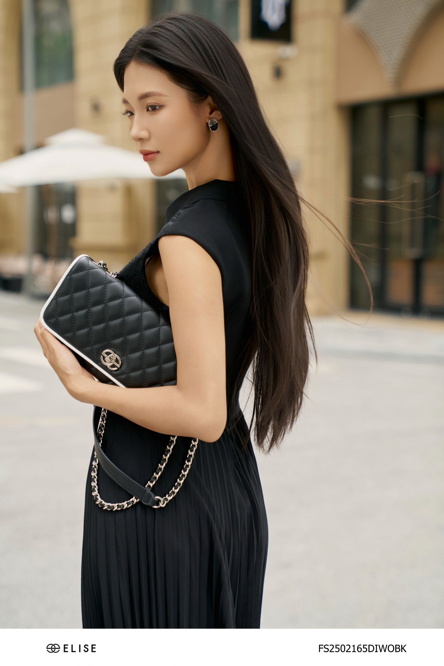 ĐẦM CHIFFON ĐEN DẬP LY PHỐI REN