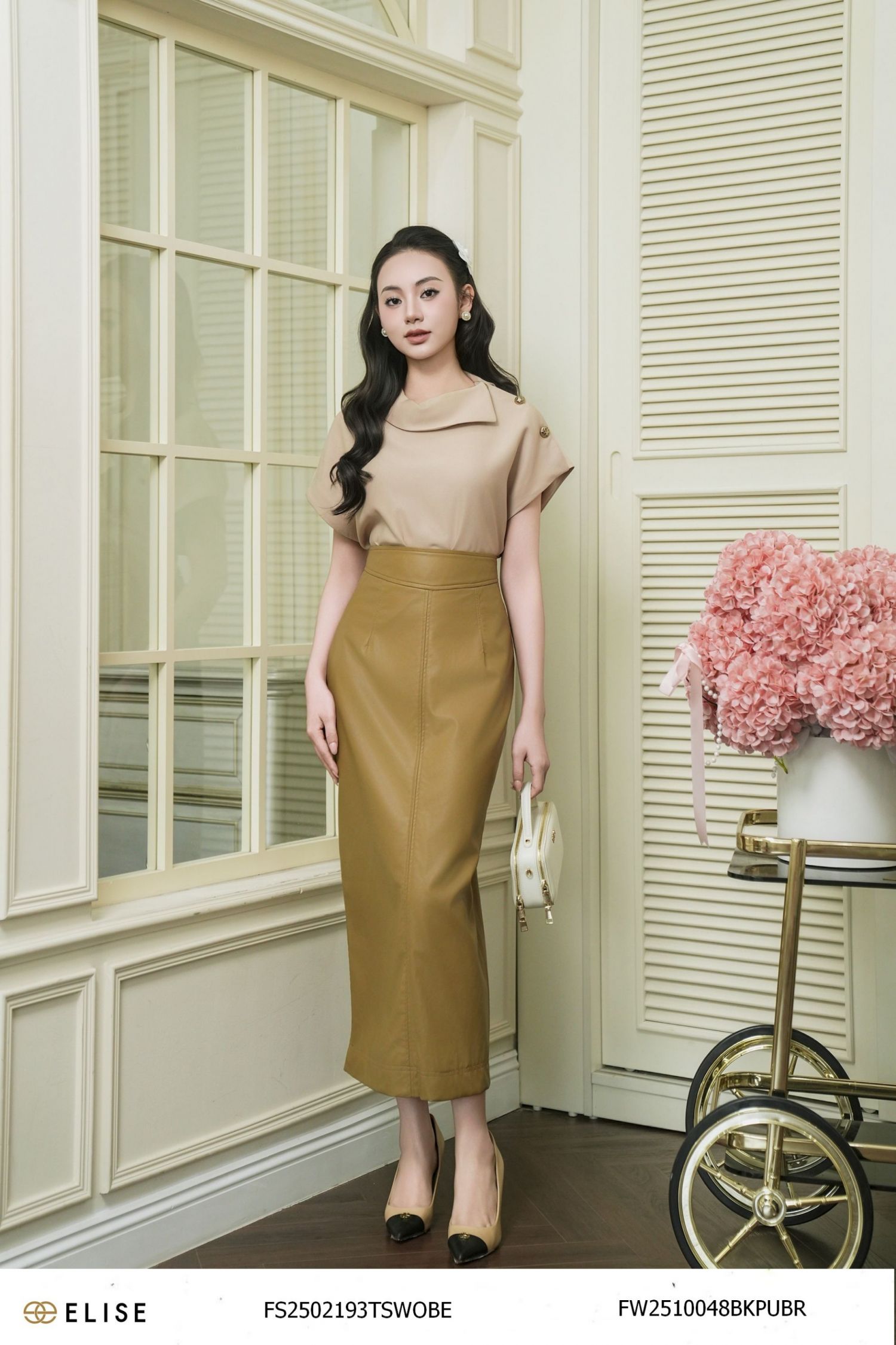 CHÂN VÁY DA NÂU XẺ TRƯỚC