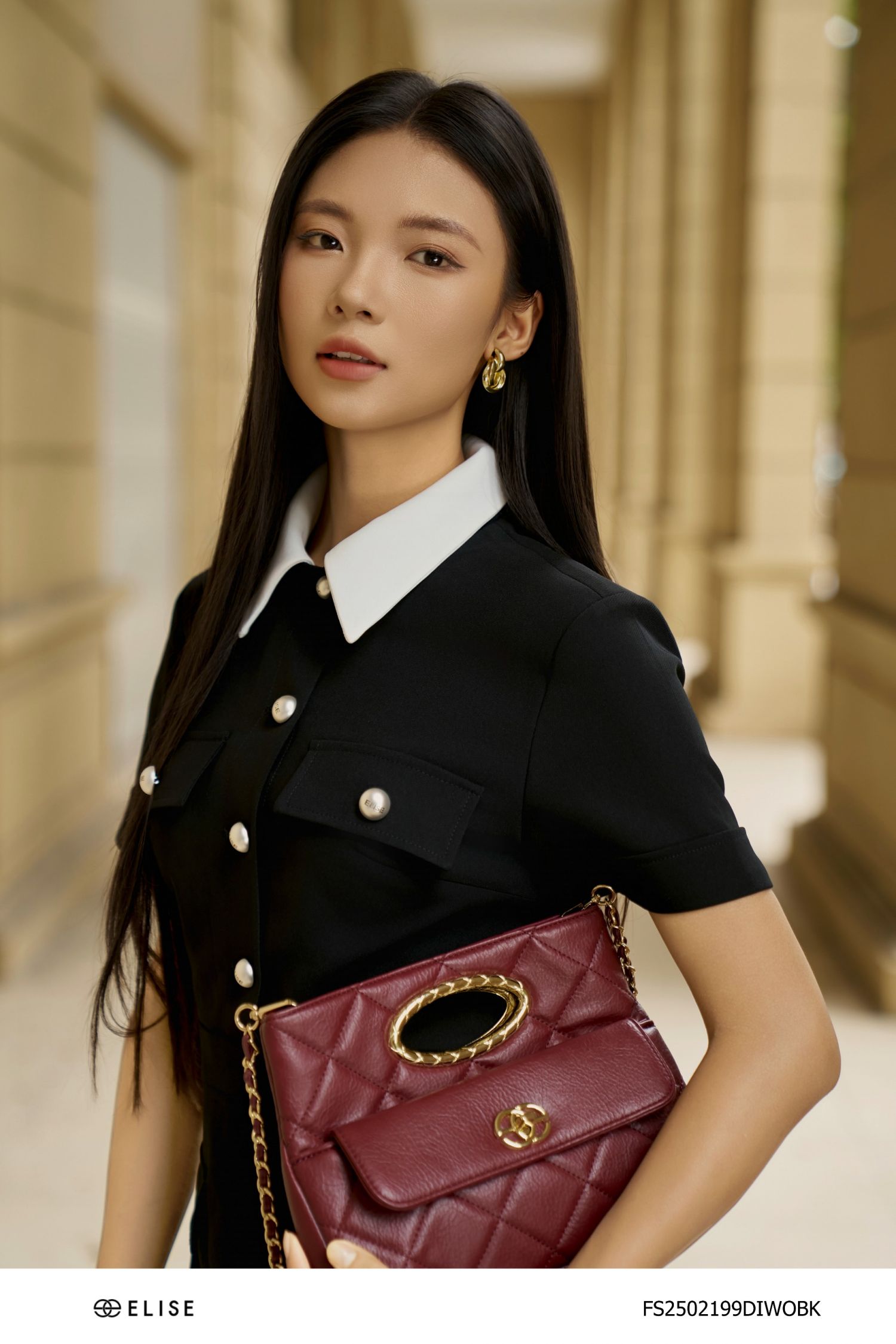 ĐẦM ĐEN ỐP NẮP TÚI CỔ TRẮNG RỜI