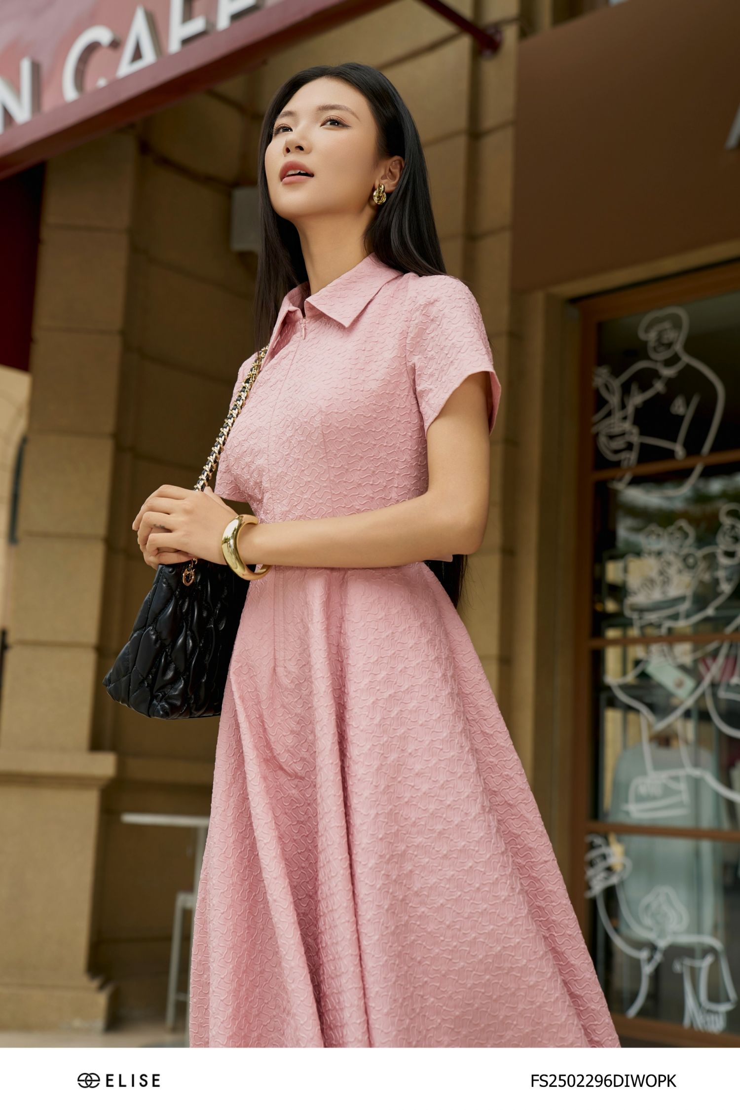 ĐẦM XỐP NHĂN HỒNG ĐAI EO