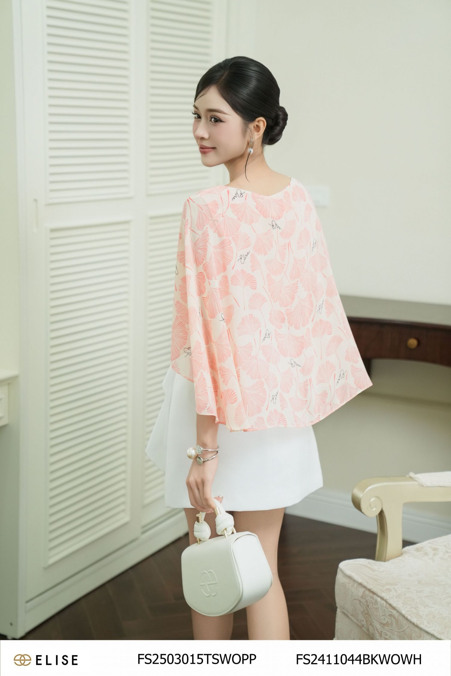 SM CHIFFON HOA GINKGO HỒNG TAY KATE