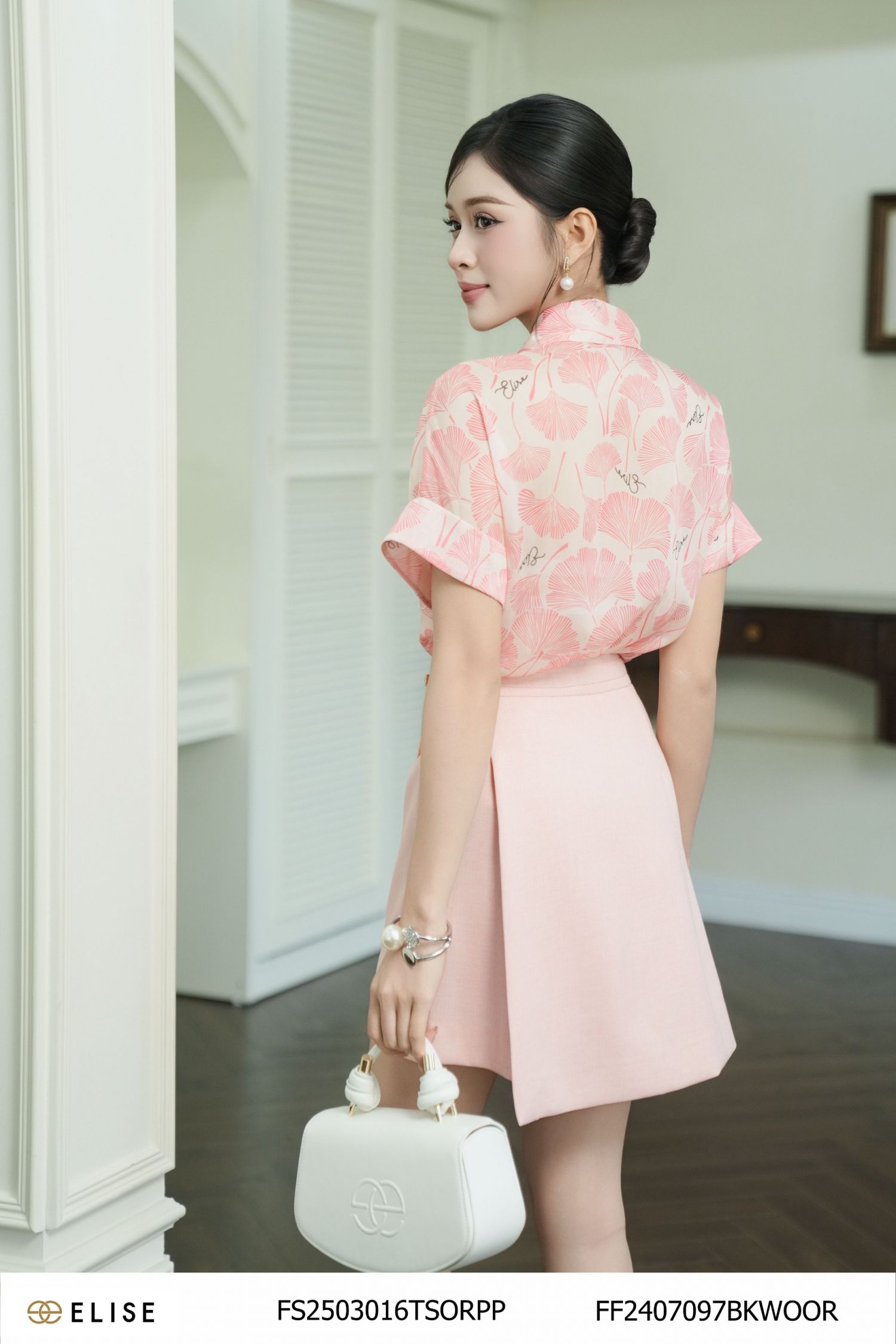 JUPE CAM HỒNG PHỦ VẠT ĐAI CẠP