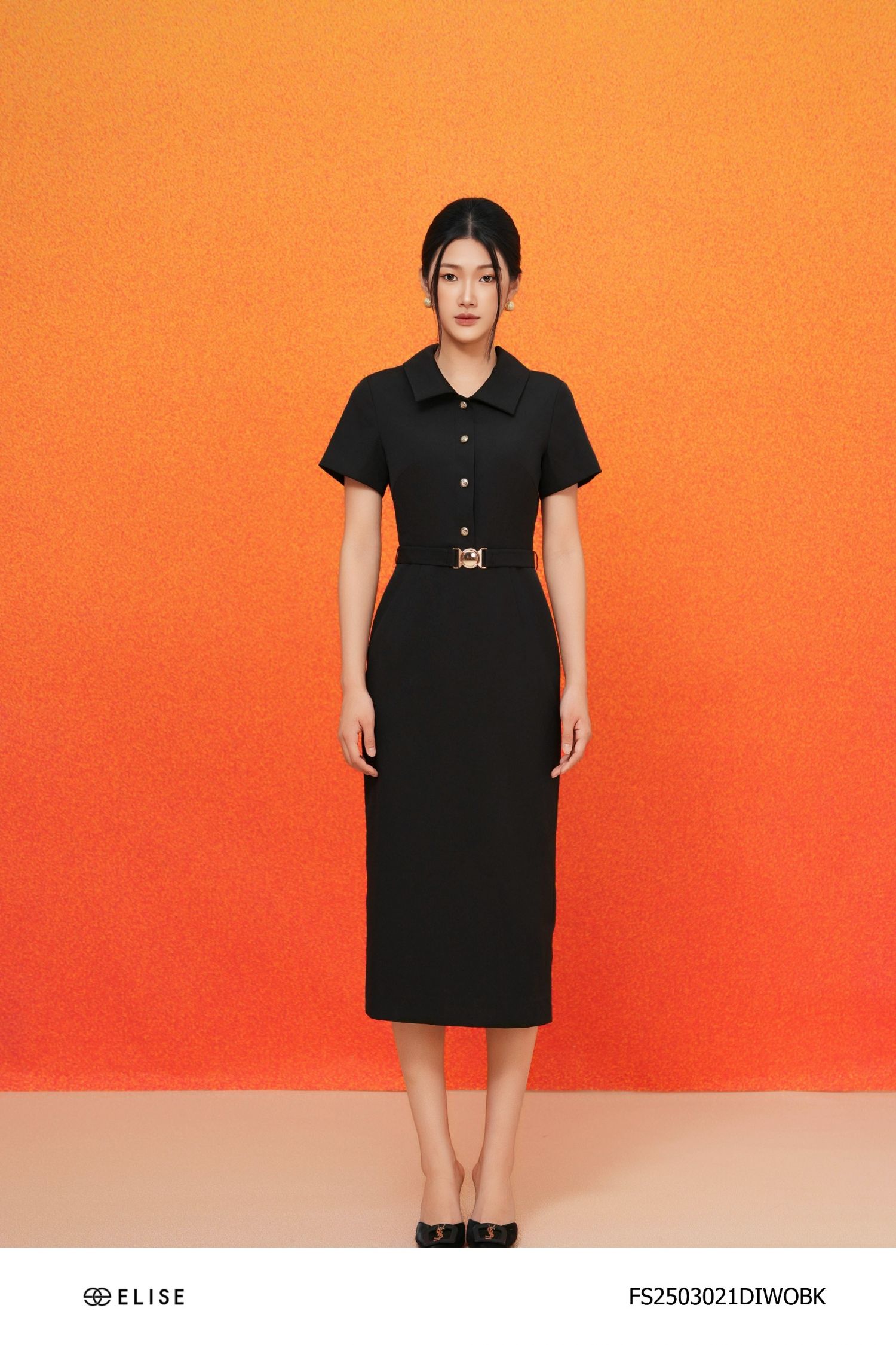 ĐẦM BÚT CHÌ ĐEN CỔ ĐỨC ĐAI EO