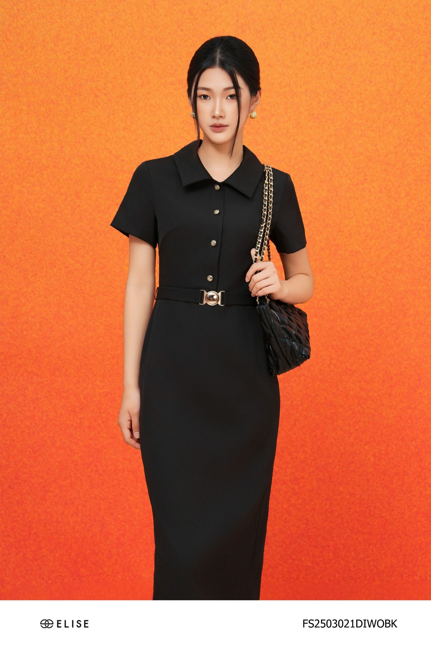 ĐẦM BÚT CHÌ ĐEN CỔ ĐỨC ĐAI EO