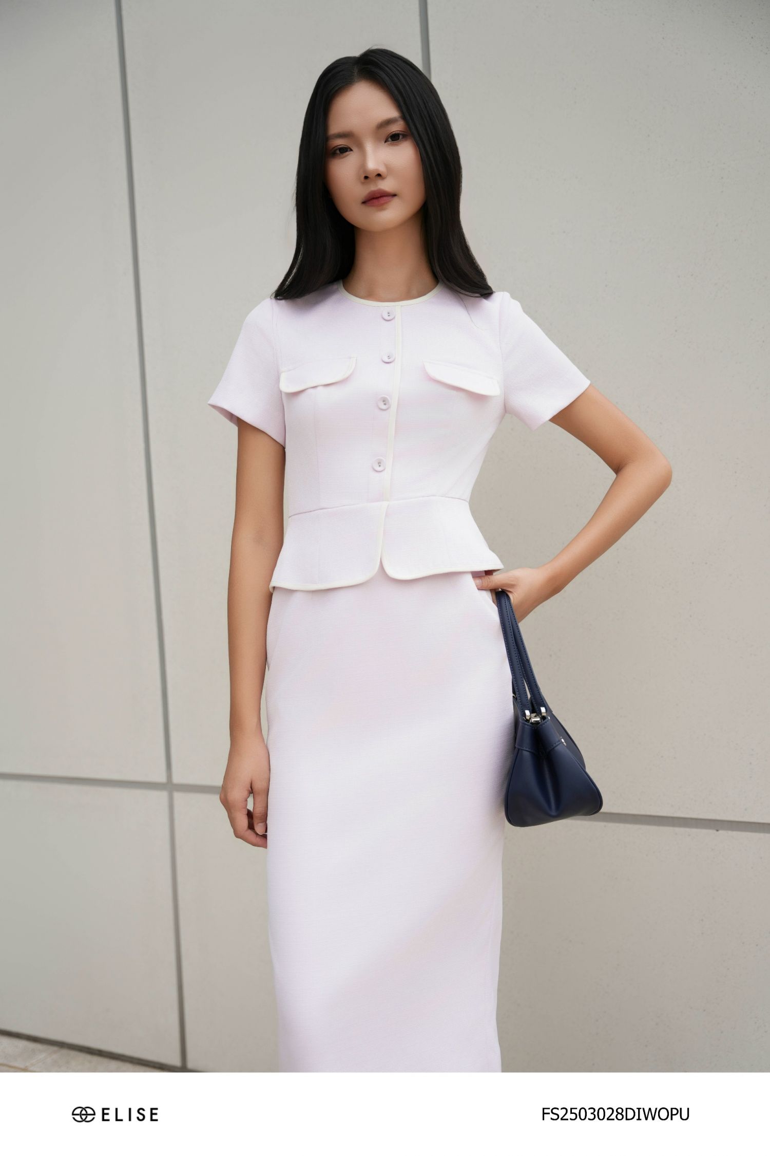 ĐẦM SỢI TÍM NHẠT CẠP PEPLUM PHỐI VIỀN