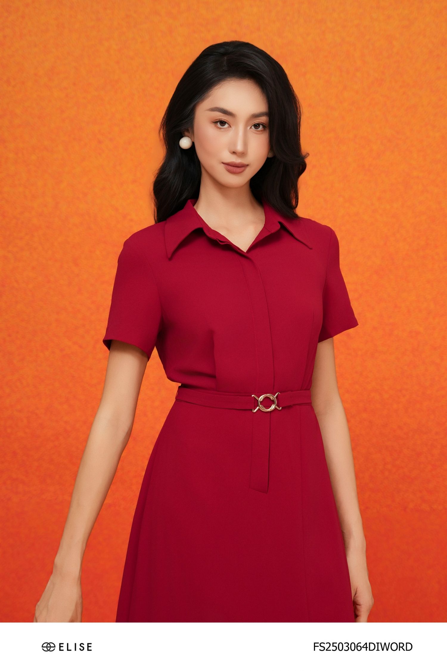 ĐẦM SẠN ĐỎ ĐẬM XẺ LỆCH ĐAI EO