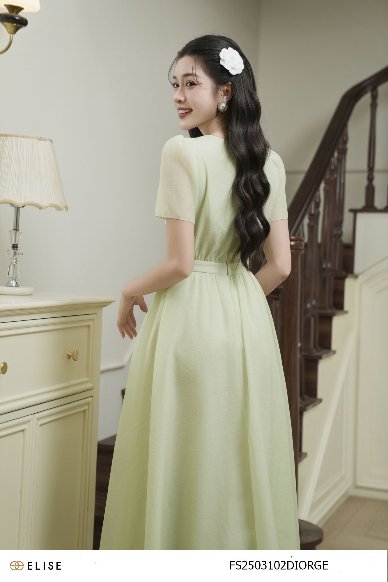 ĐẦM TƠ XANH CỐM PHỐI REN PK NGỰC