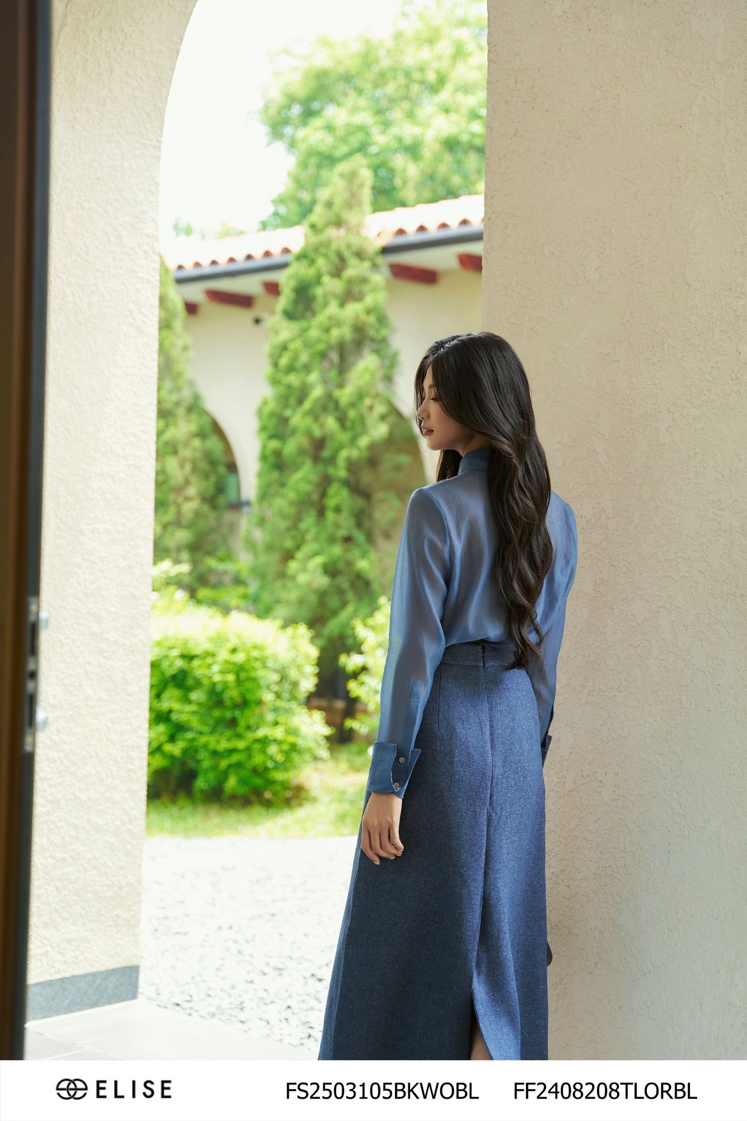 JUPE XANH DENIM SỢI TRẮNG CƠI TÚI CHÉO