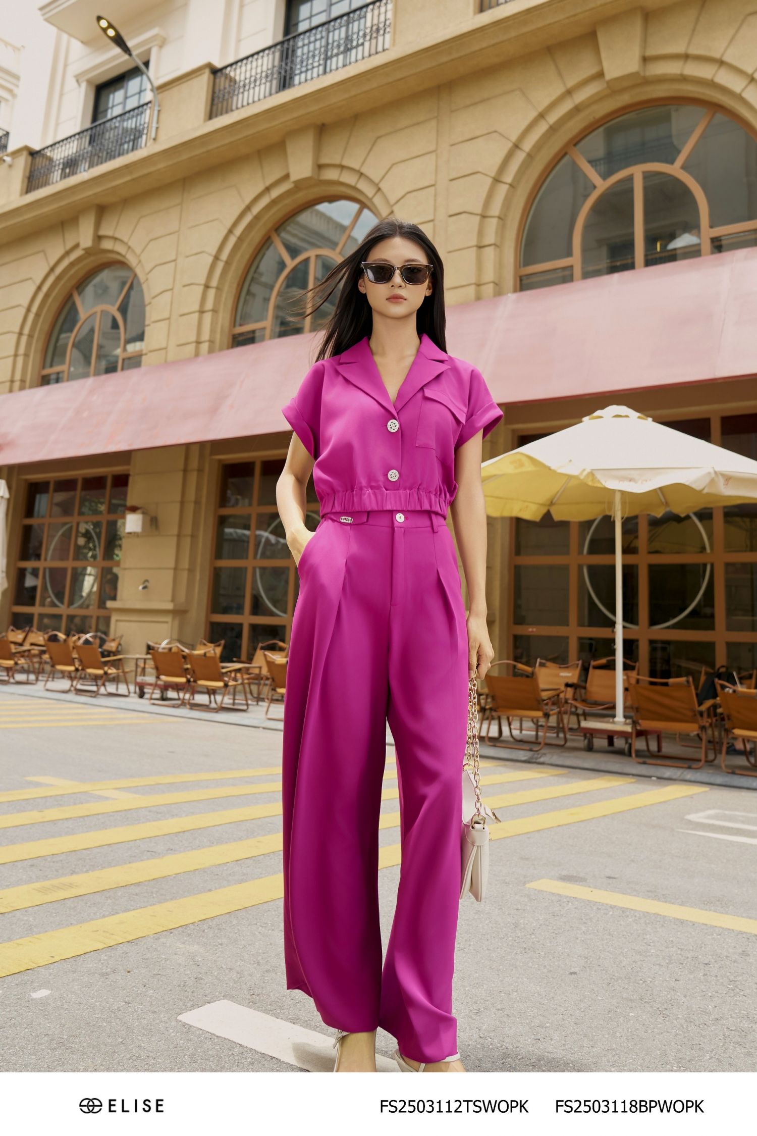 ÁO SẠN HỒNG TÍM CỔ VEST CHUN GẤU