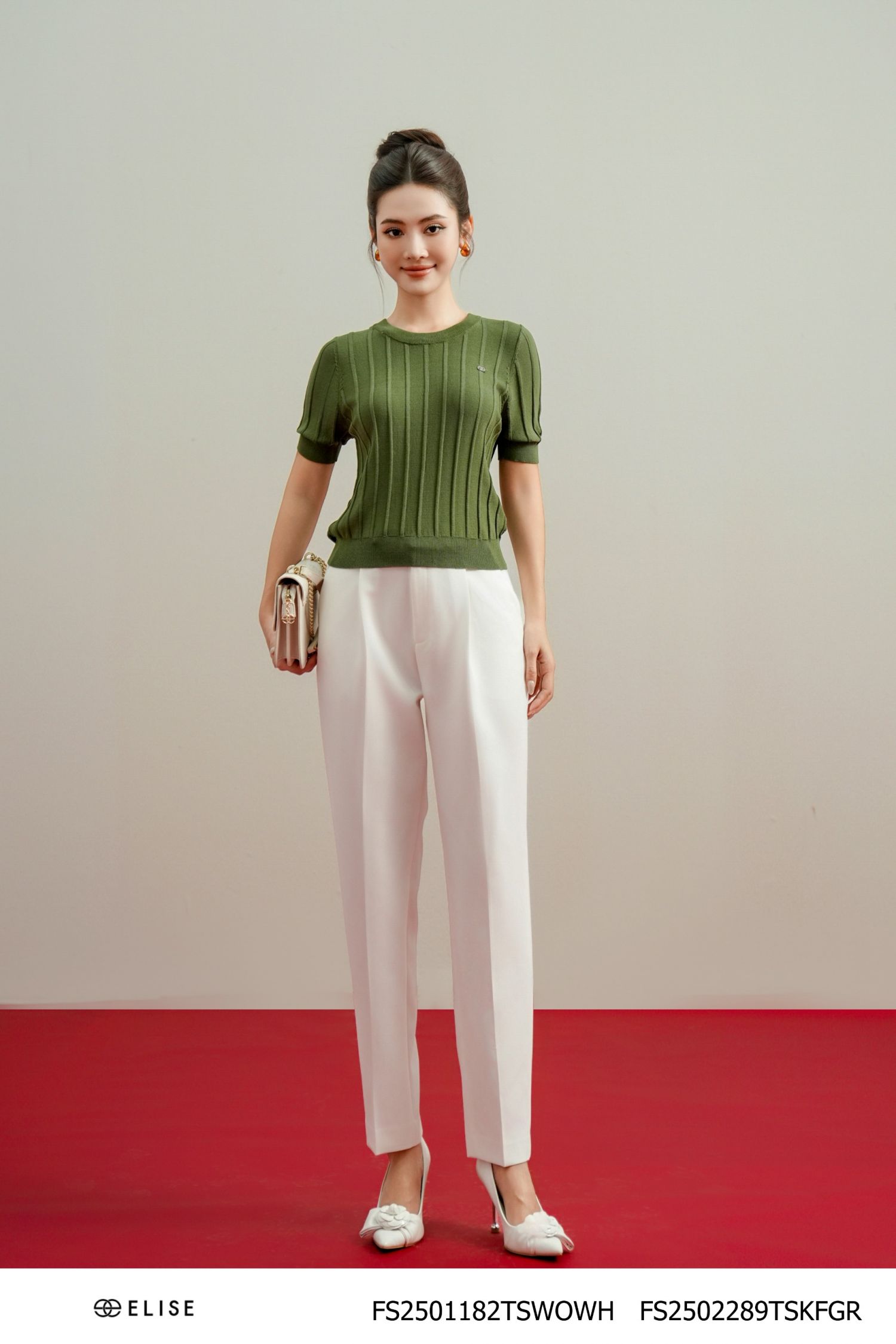 QUẦN BAGGY TRẮNG CẠP V CHÉO ĐÍNH THANH ELISE