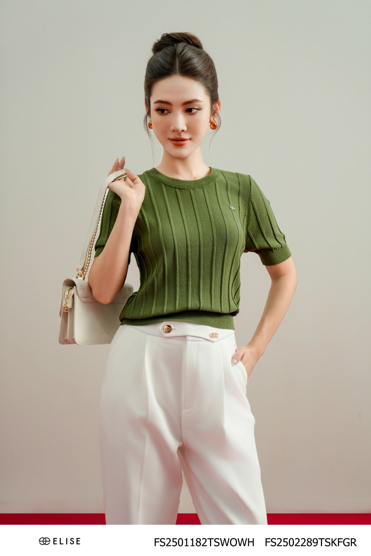 QUẦN BAGGY TRẮNG CẠP V CHÉO ĐÍNH THANH ELISE
