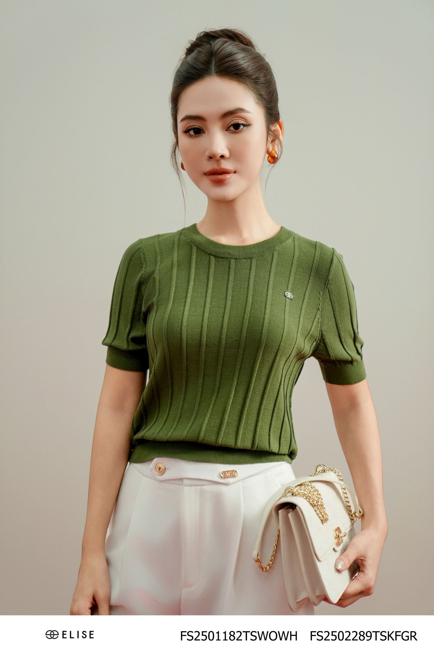 QUẦN BAGGY TRẮNG CẠP V CHÉO ĐÍNH THANH ELISE