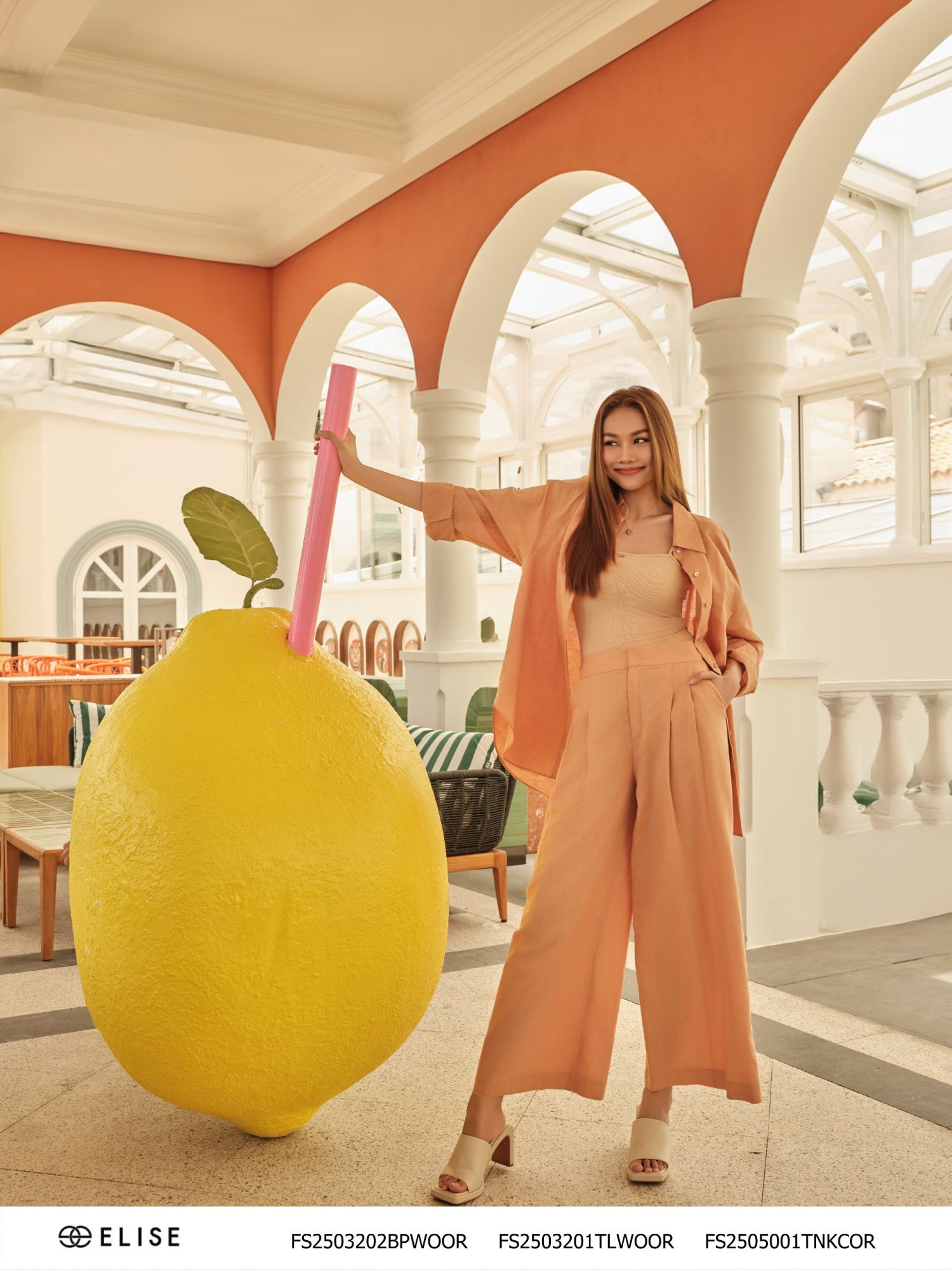 QUẦN SUÔNG LINEN CAM XẾP LY