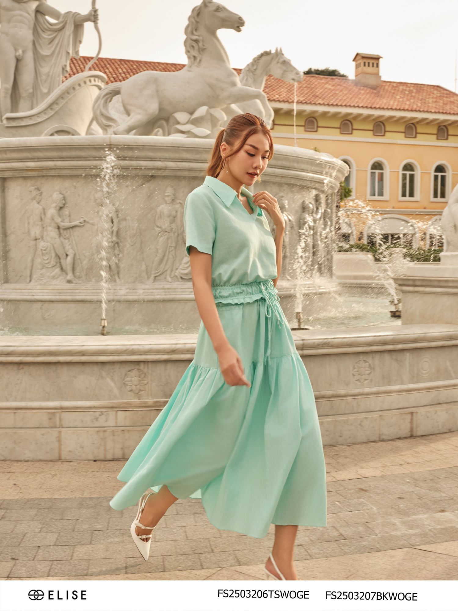 CV LINEN XANH BẠC HÀ XẾP NHÚN 2 TẦNG