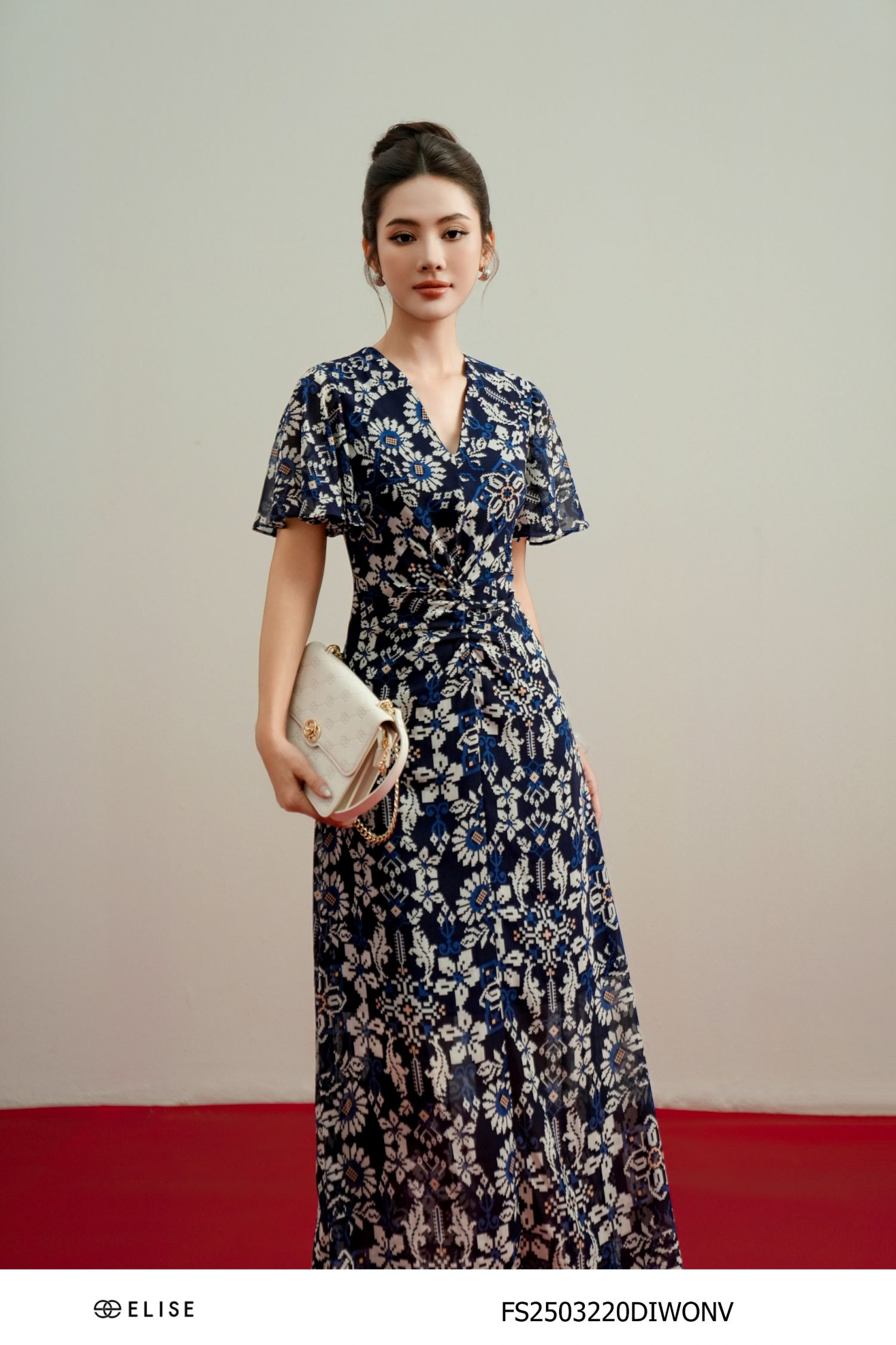 ĐẦM CHIFFON HT TÍM THAN XẾP NHÚN EO