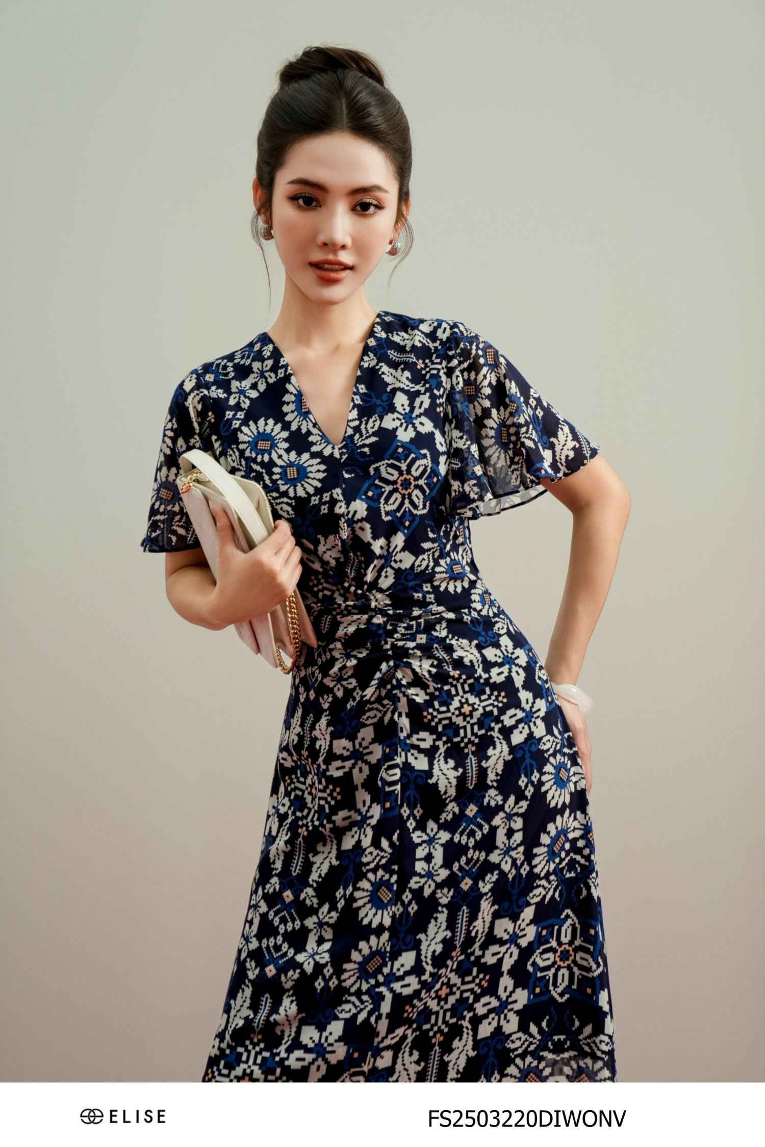 ĐẦM CHIFFON HT TÍM THAN XẾP NHÚN EO