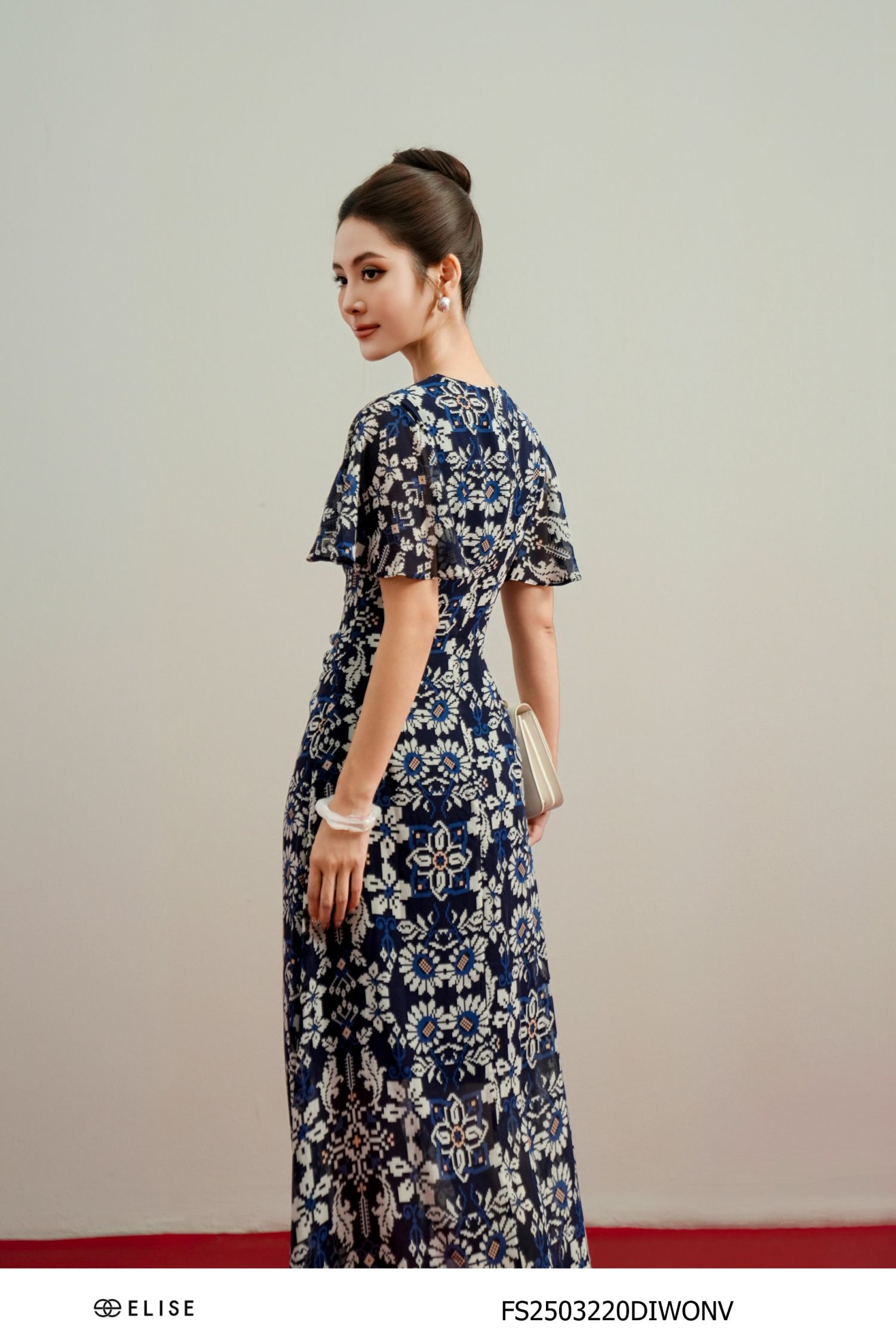 ĐẦM CHIFFON HT TÍM THAN XẾP NHÚN EO