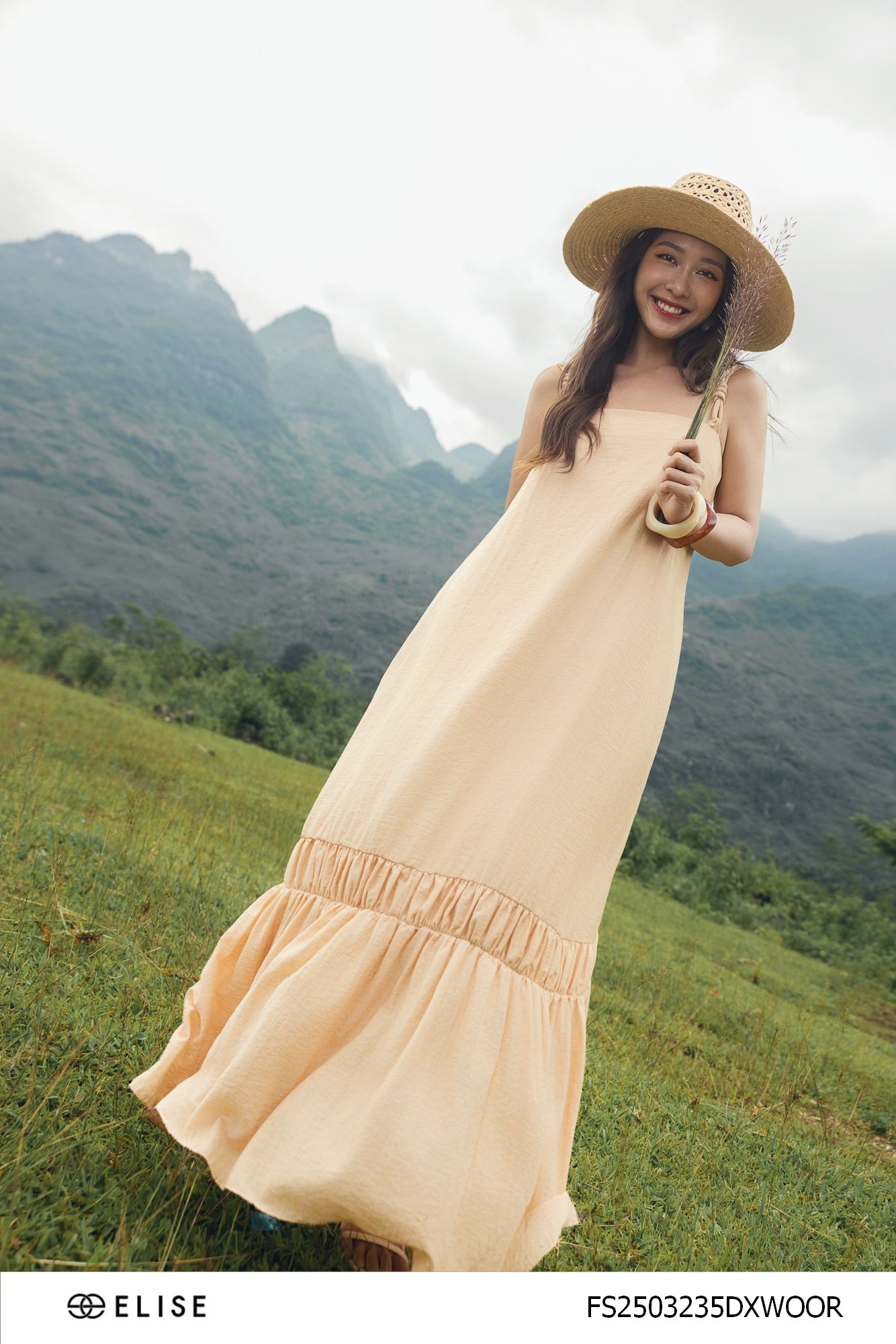 ĐẦM 2 DÂY XOẮN ĐŨI CAM SỮA