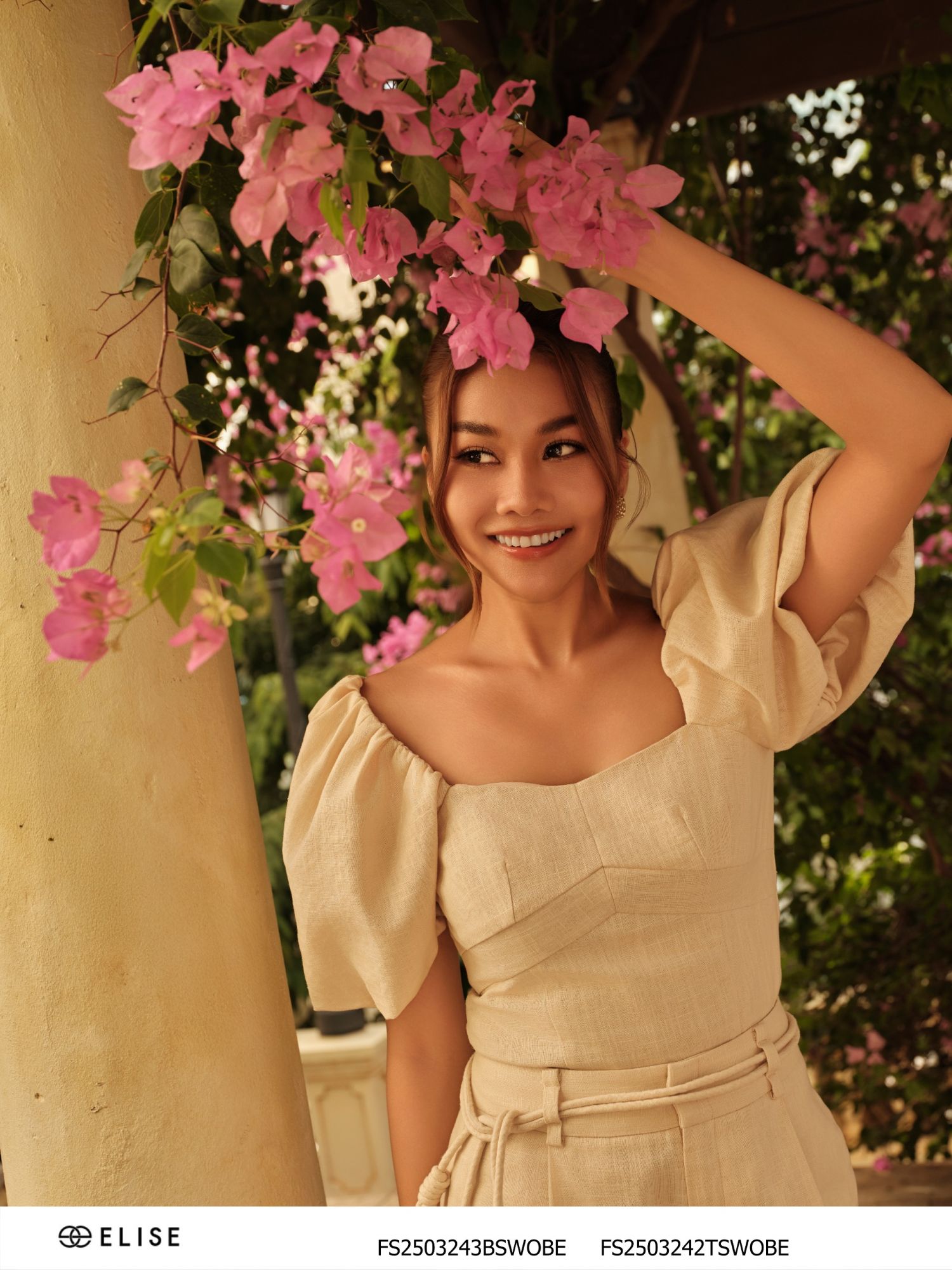 ÁO LINEN BE BỔ CÚP NGỰC TAY PHỒNG