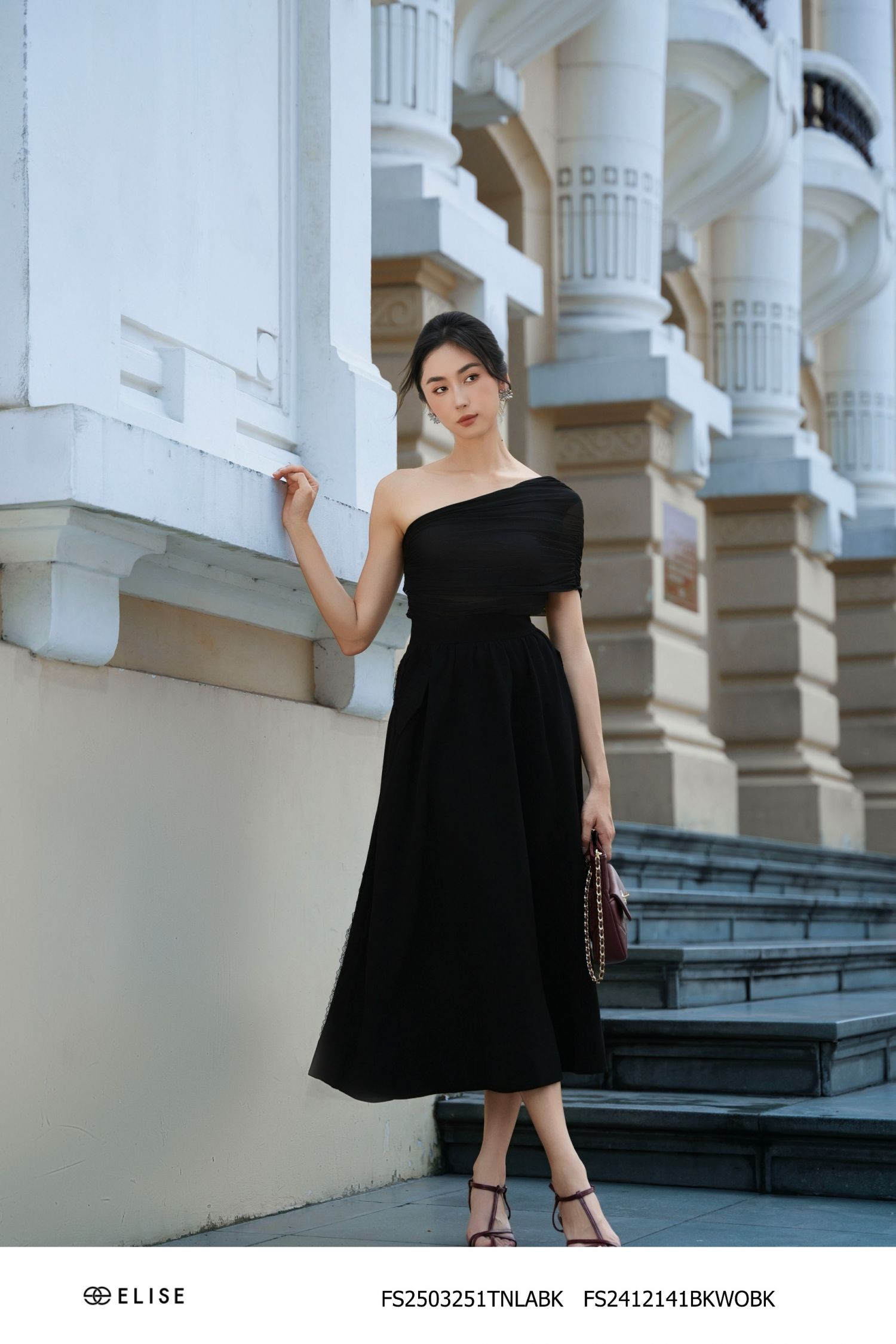 ÁO LƯỚI CHUN ĐEN VẠT PHỦ LỆCH VAI