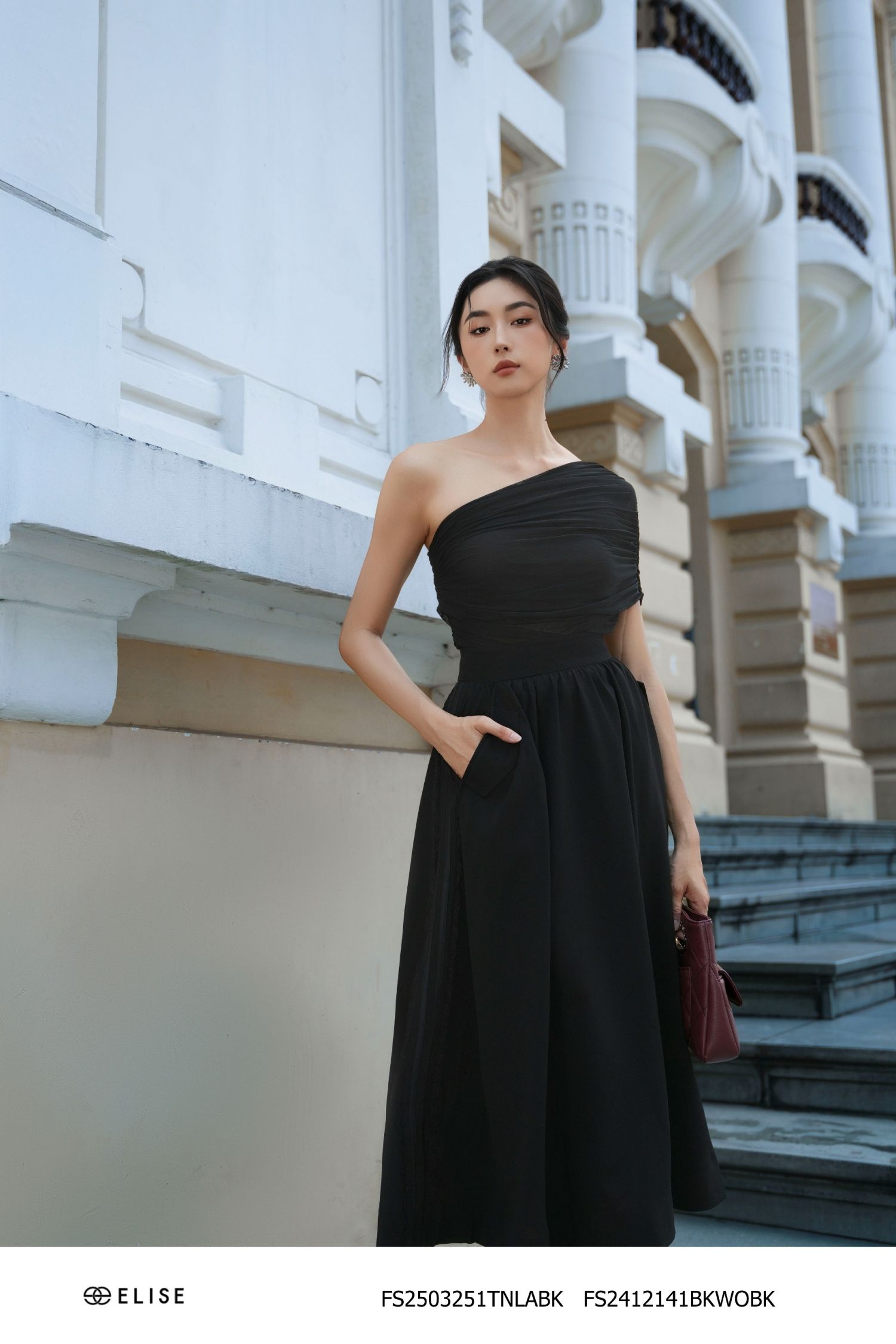 ÁO LƯỚI CHUN ĐEN VẠT PHỦ LỆCH VAI