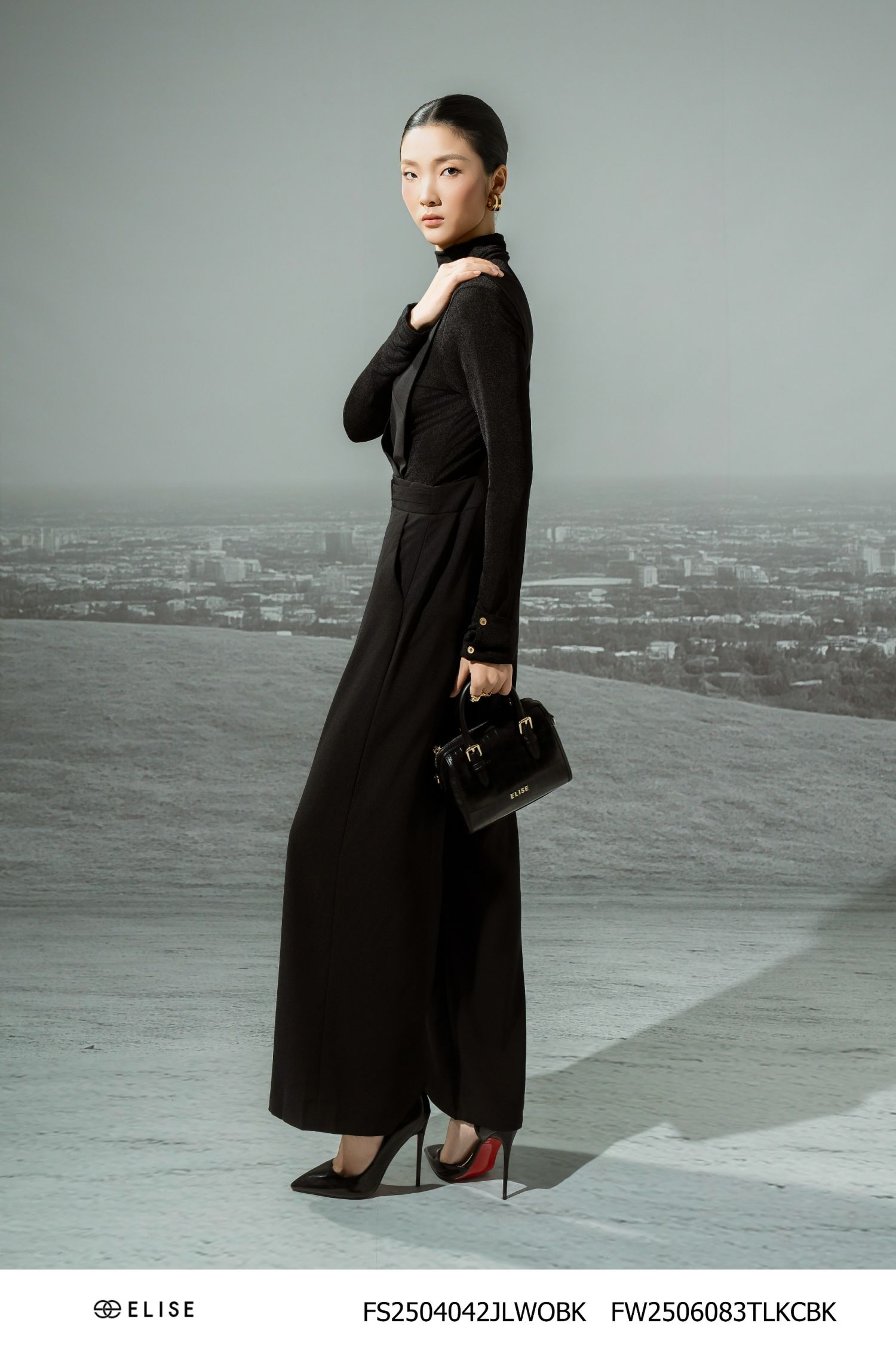 JUMPSUIT ĐEN DÀI PHỐI ĐAI EO
