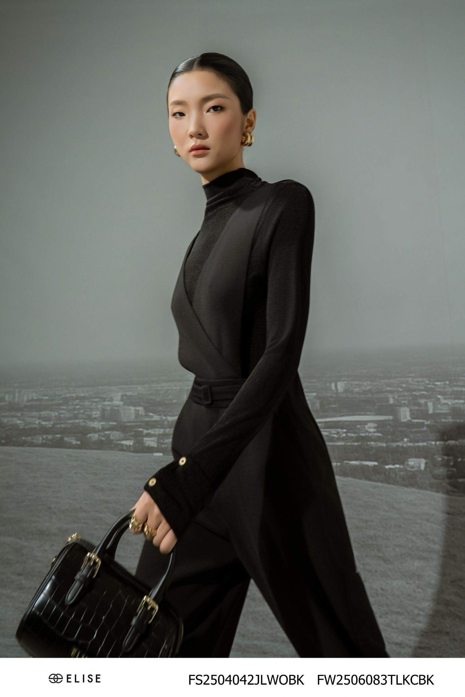 JUMPSUIT ĐEN DÀI PHỐI ĐAI EO