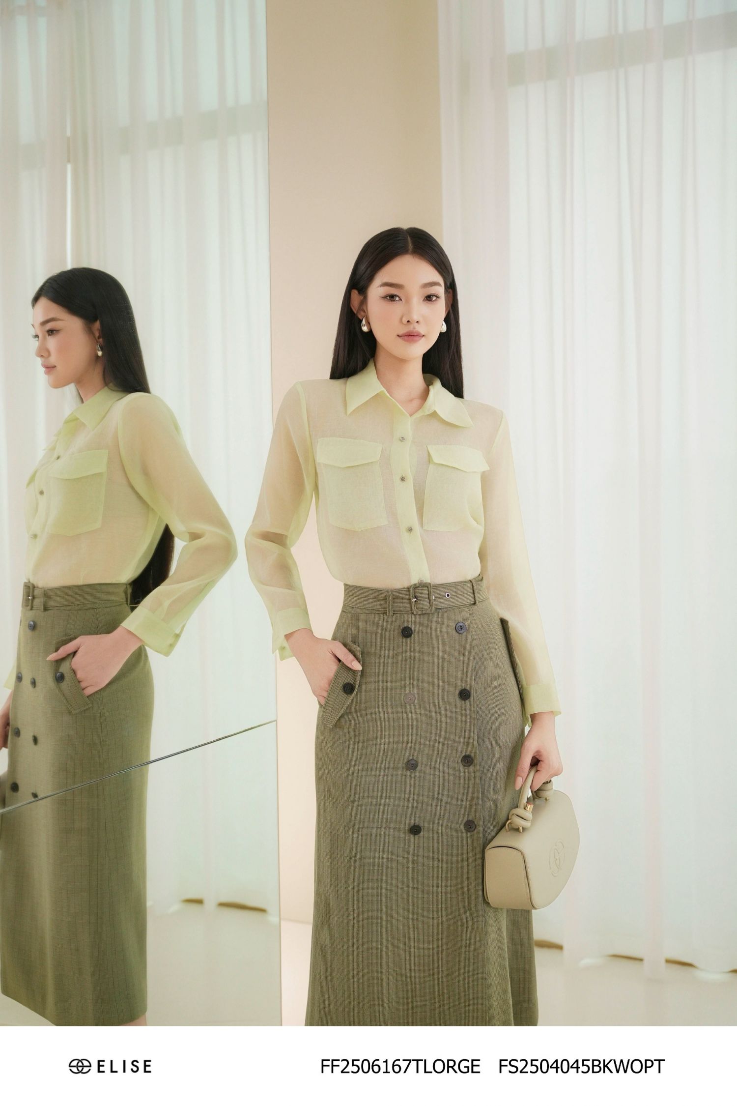 JUPE KẺ Ô NHỎ XẾP TÀ PHỐI ĐAI EO