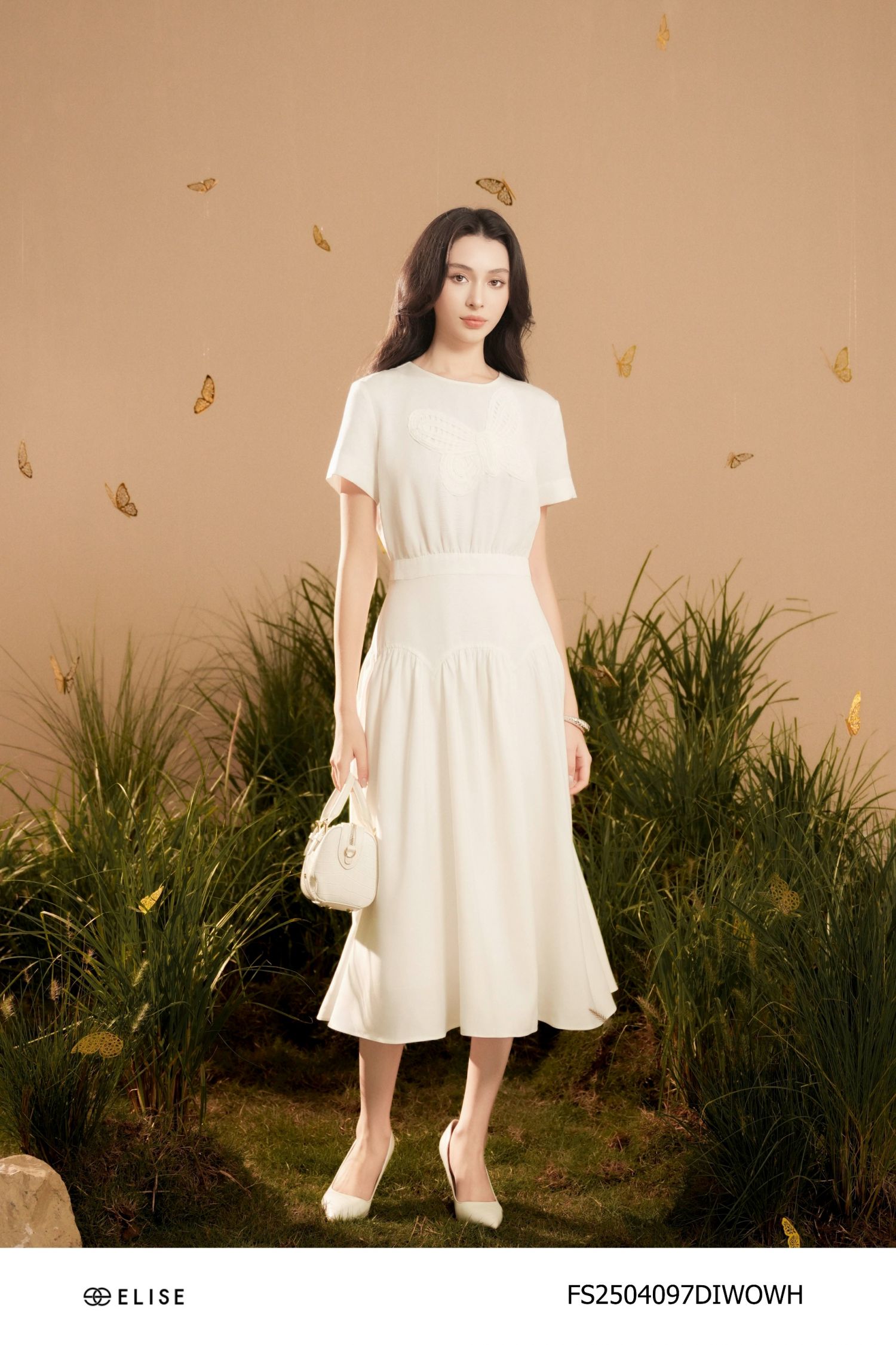 ĐẦM KAKI TRẮNG ĐÍNH HT NGỰC