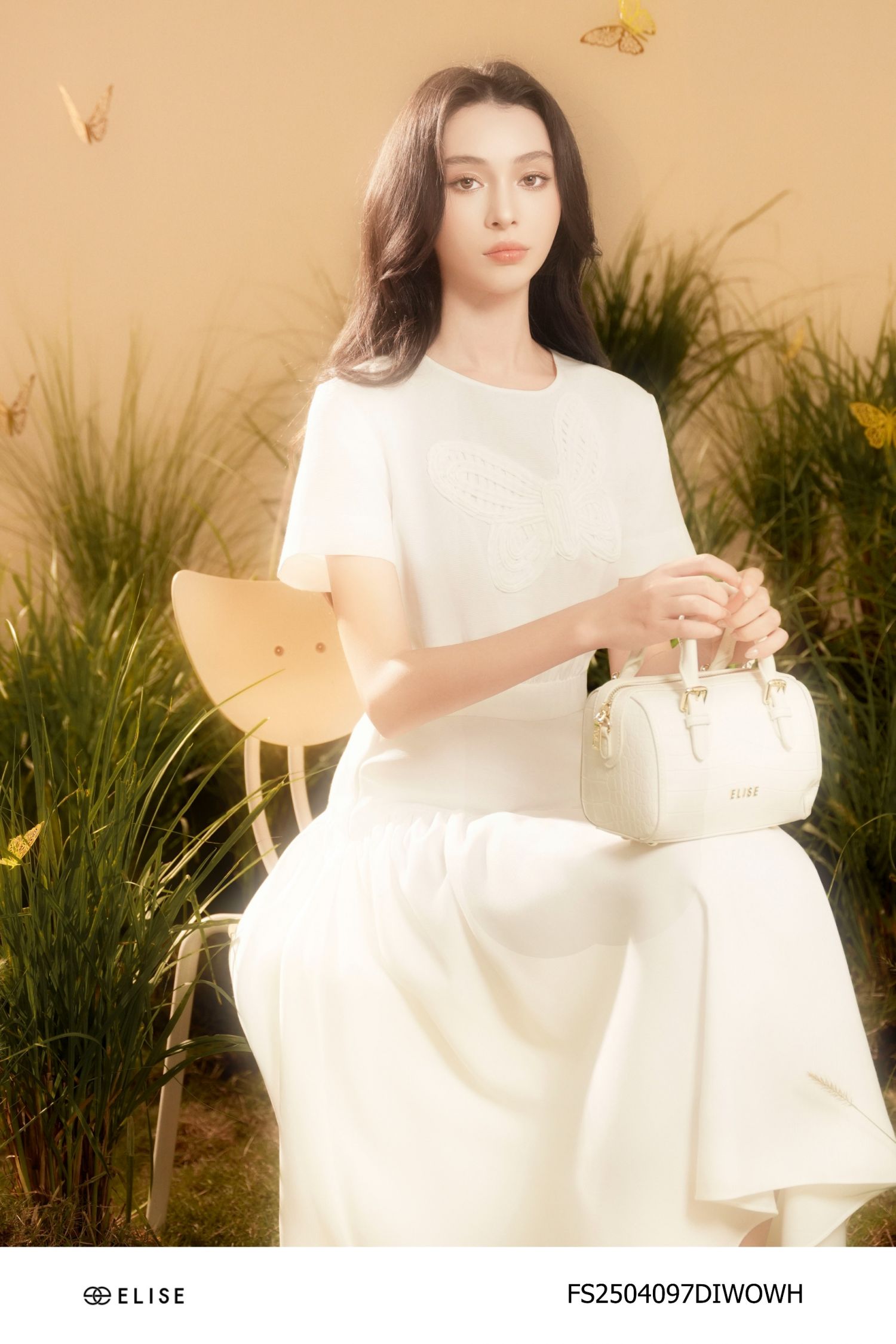 ĐẦM KAKI TRẮNG ĐÍNH HT NGỰC