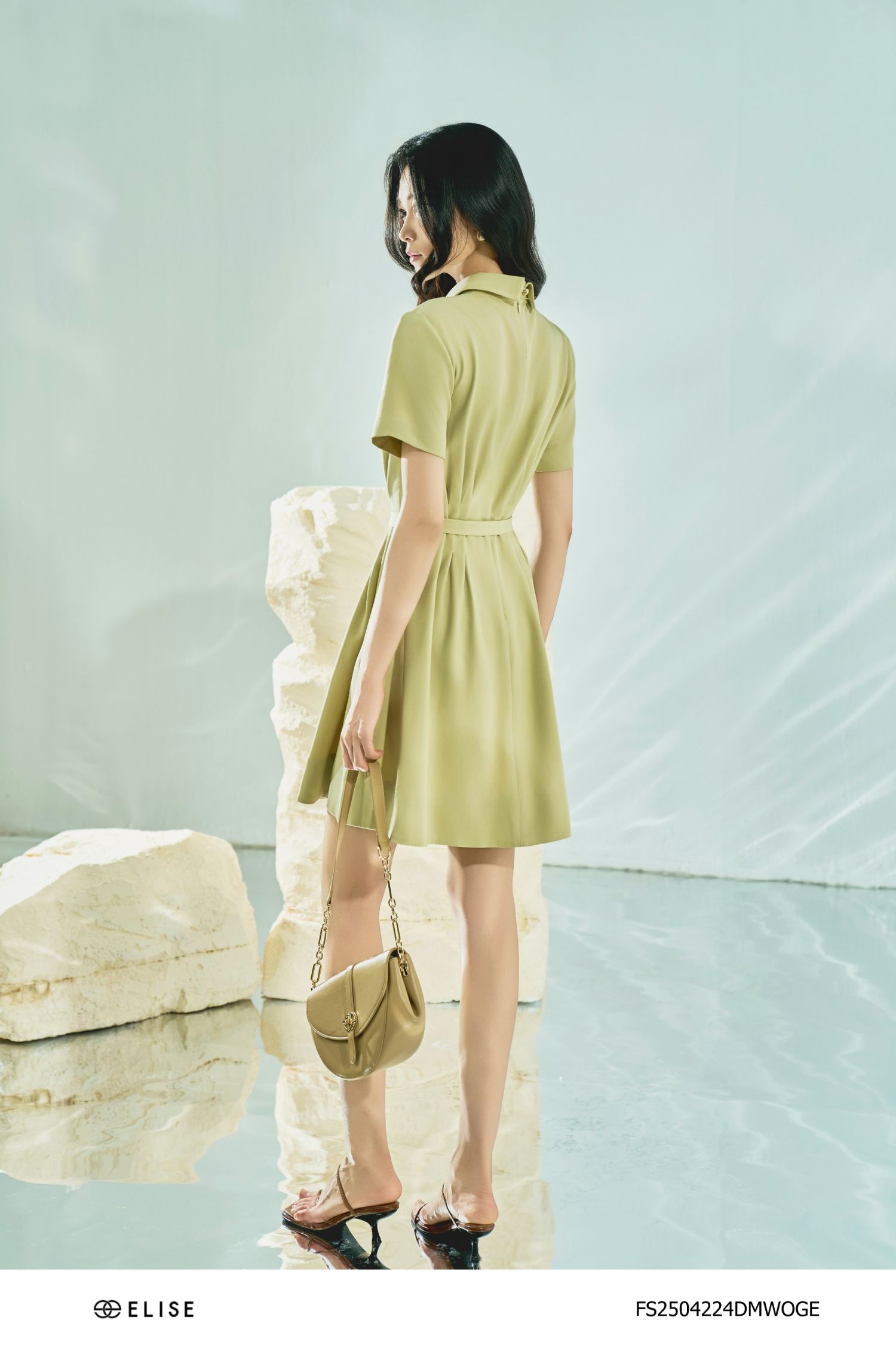 ĐẦM XANH CỐM NON XẾP LY EO