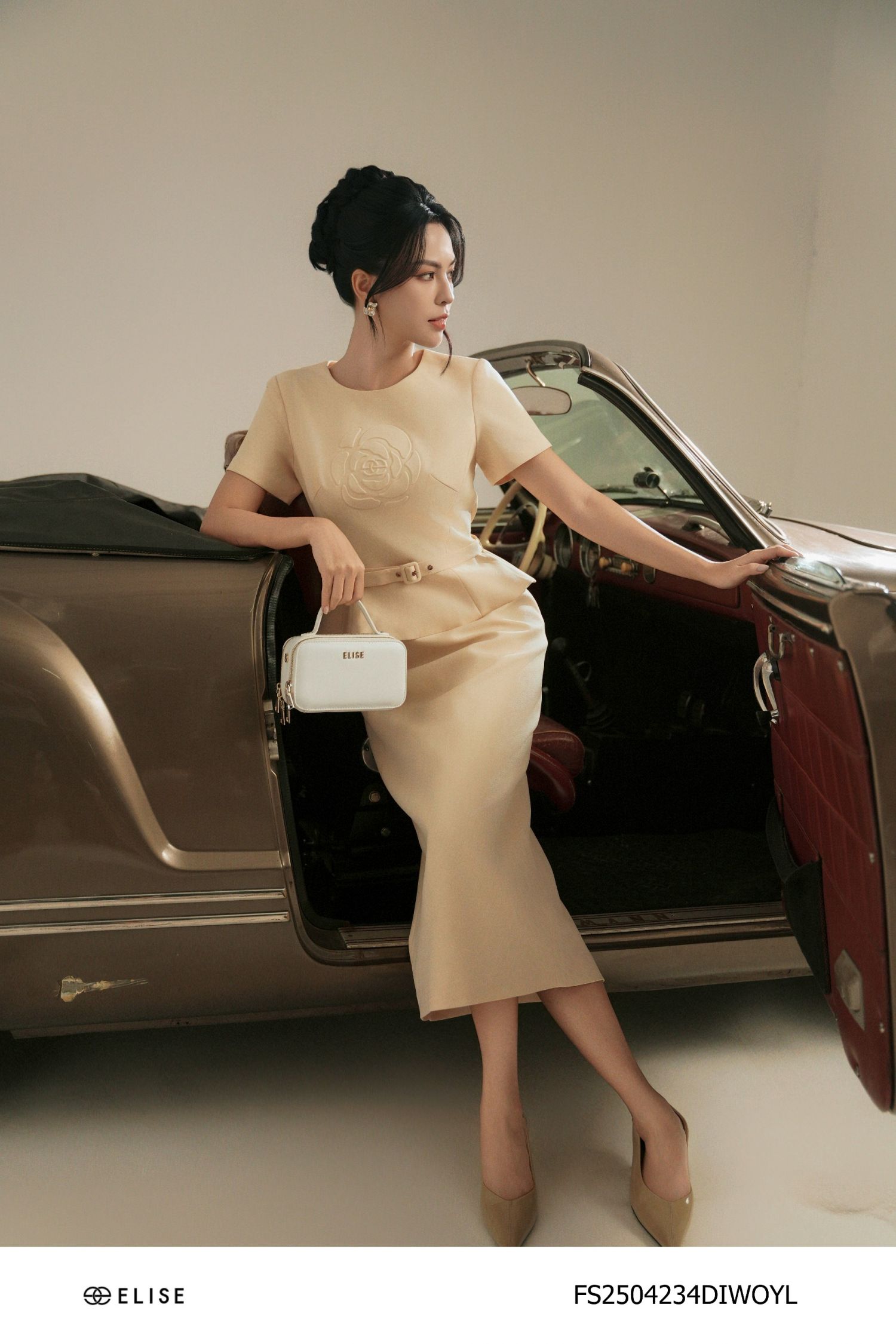 ĐẦM SẠN VÀNG PEPLUM PHỐI ĐAI EO