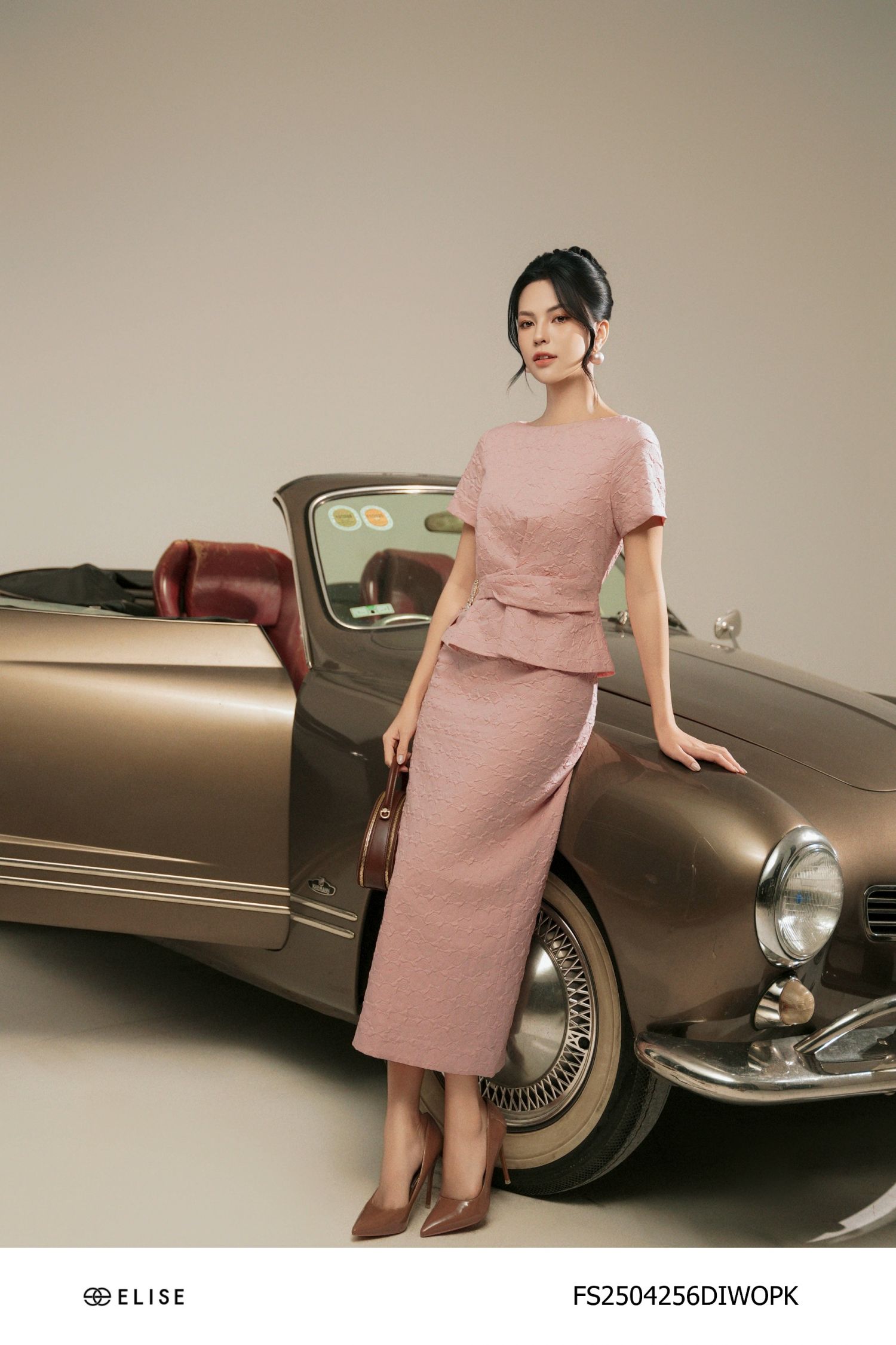 ĐẦM XỐP HỒNG PEPLUM PHỐI ĐAI EO