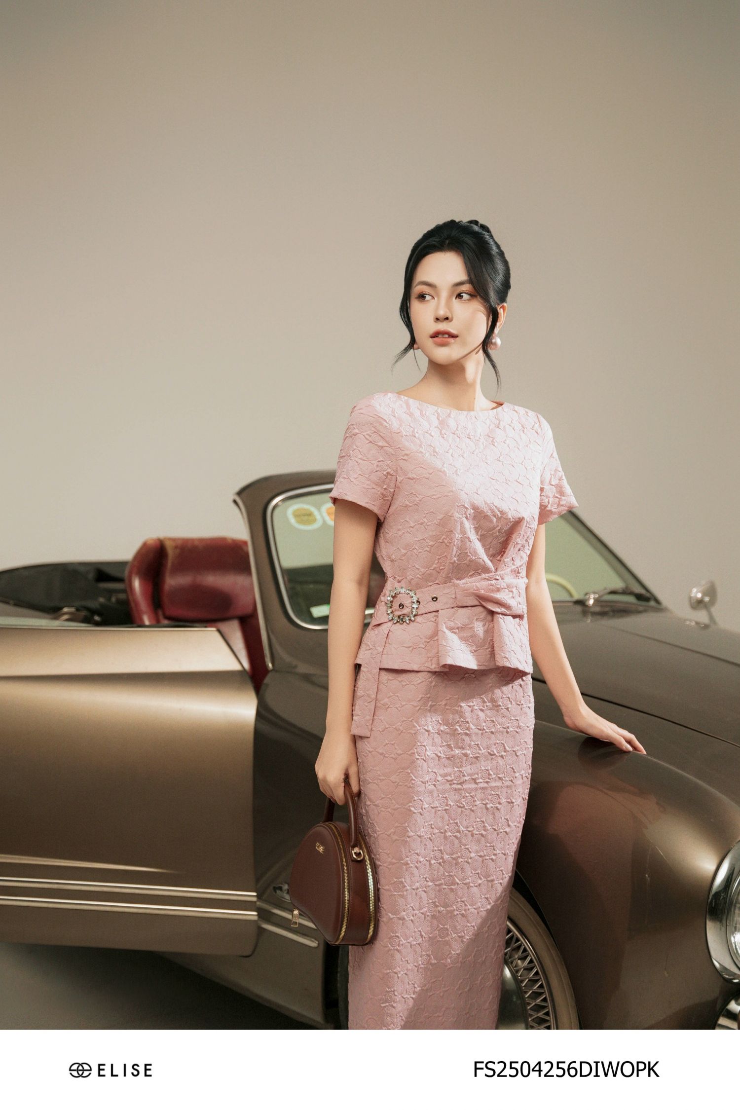 ĐẦM XỐP HỒNG PEPLUM PHỐI ĐAI EO