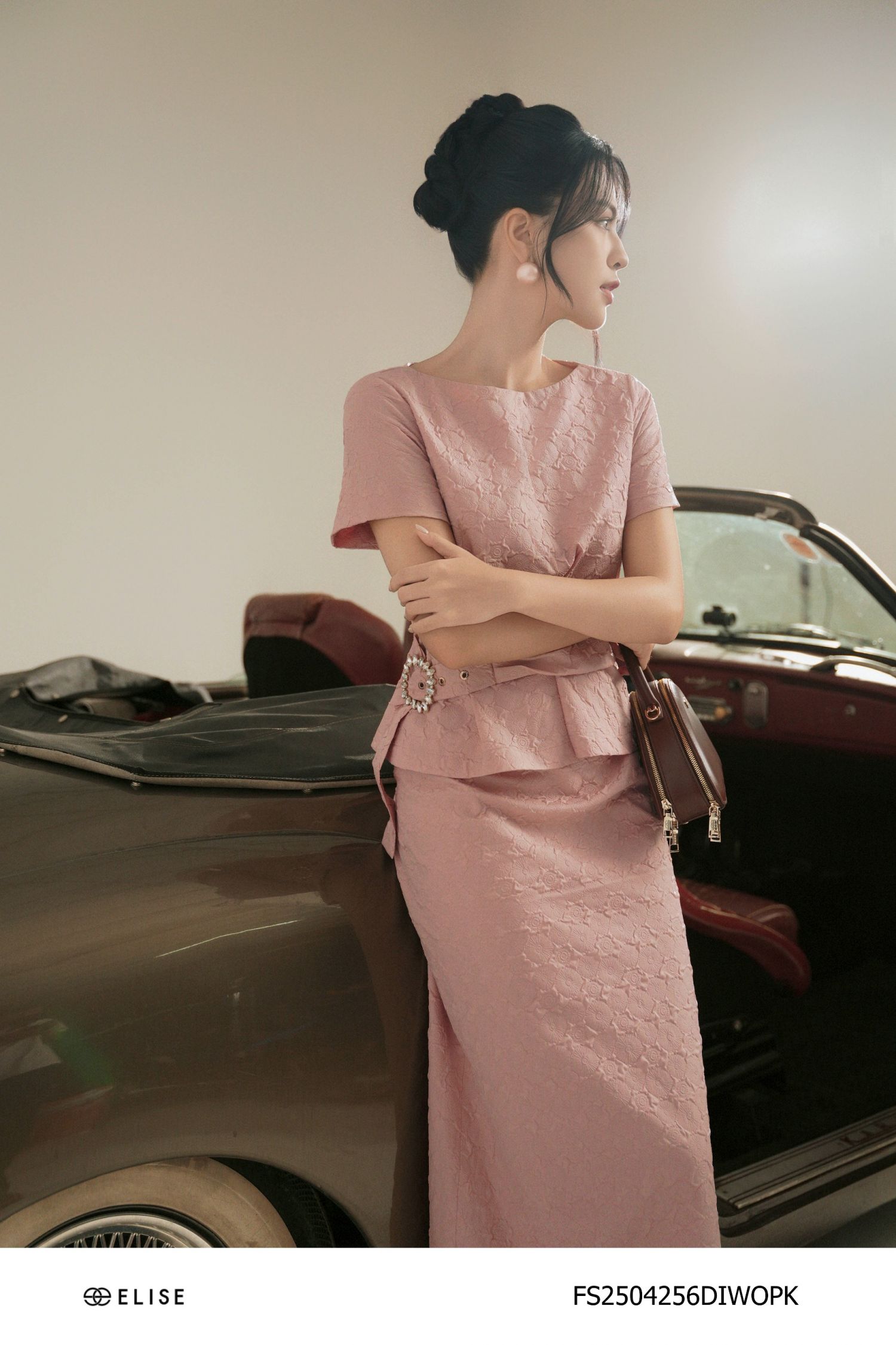 ĐẦM XỐP HỒNG PEPLUM PHỐI ĐAI EO