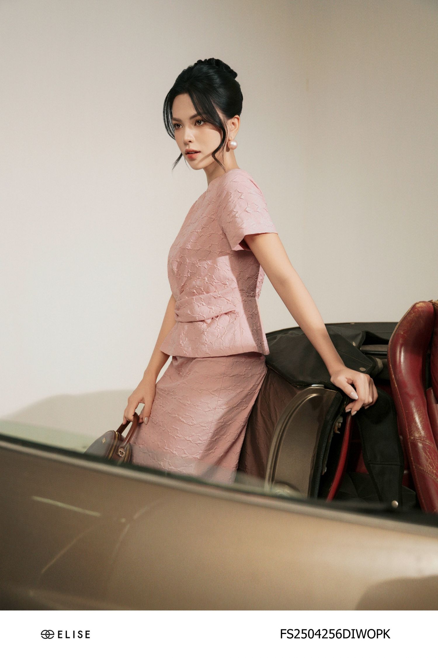 ĐẦM XỐP HỒNG PEPLUM PHỐI ĐAI EO