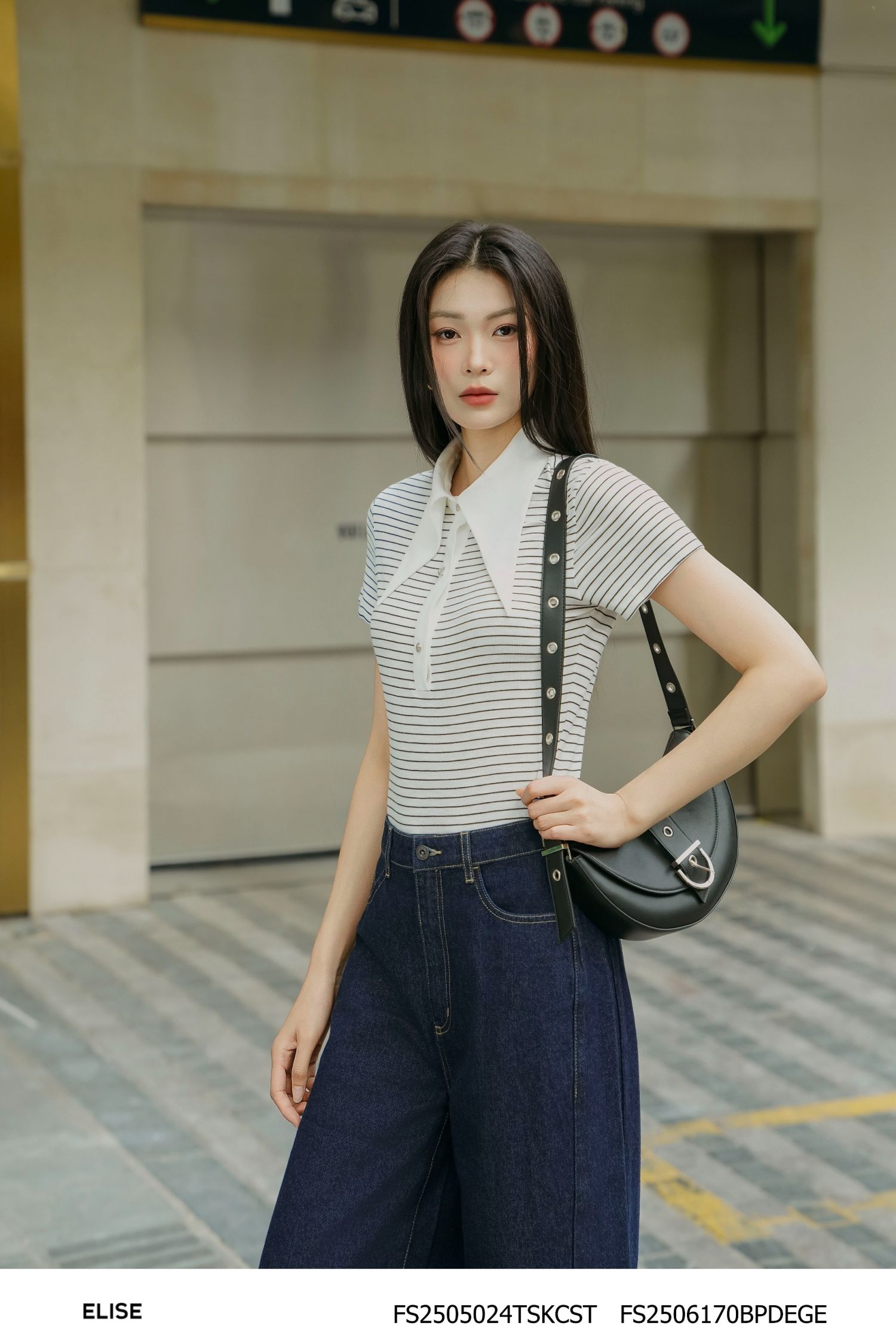 ÁO THUN KẺ CỔ PHỐI TRẮNG