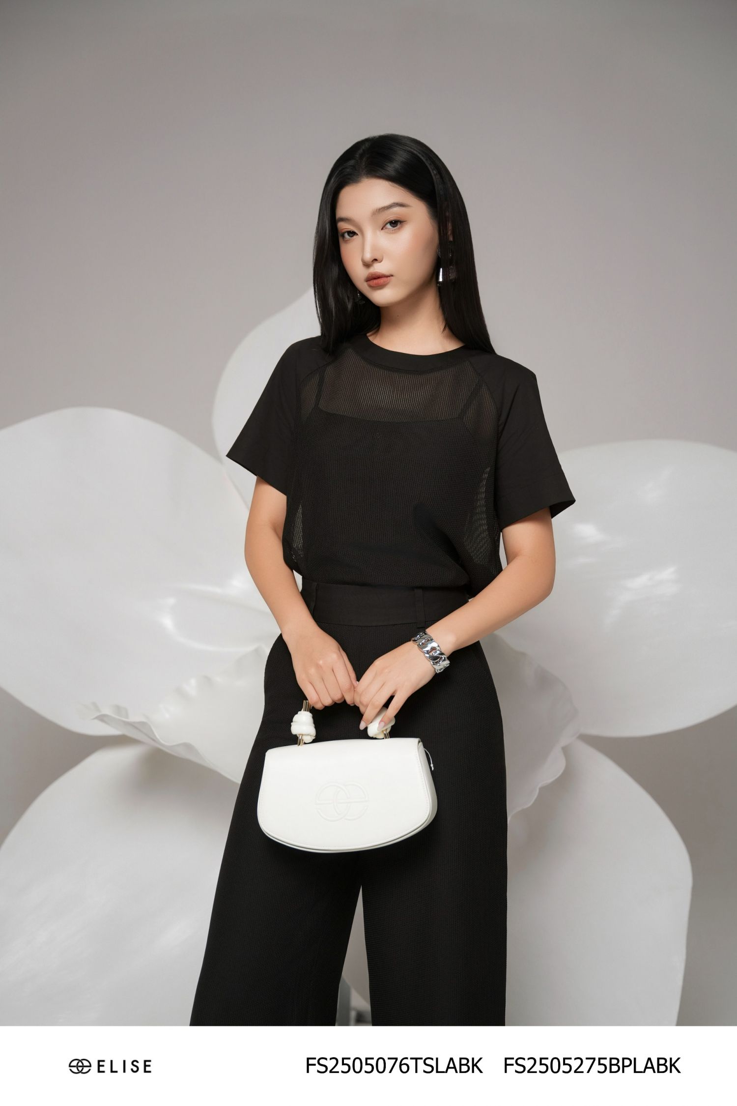 ÁO LƯỚI CHỈ ĐEN PHỐI TAY KÉO KHÓA SAU (KÈM 2D)