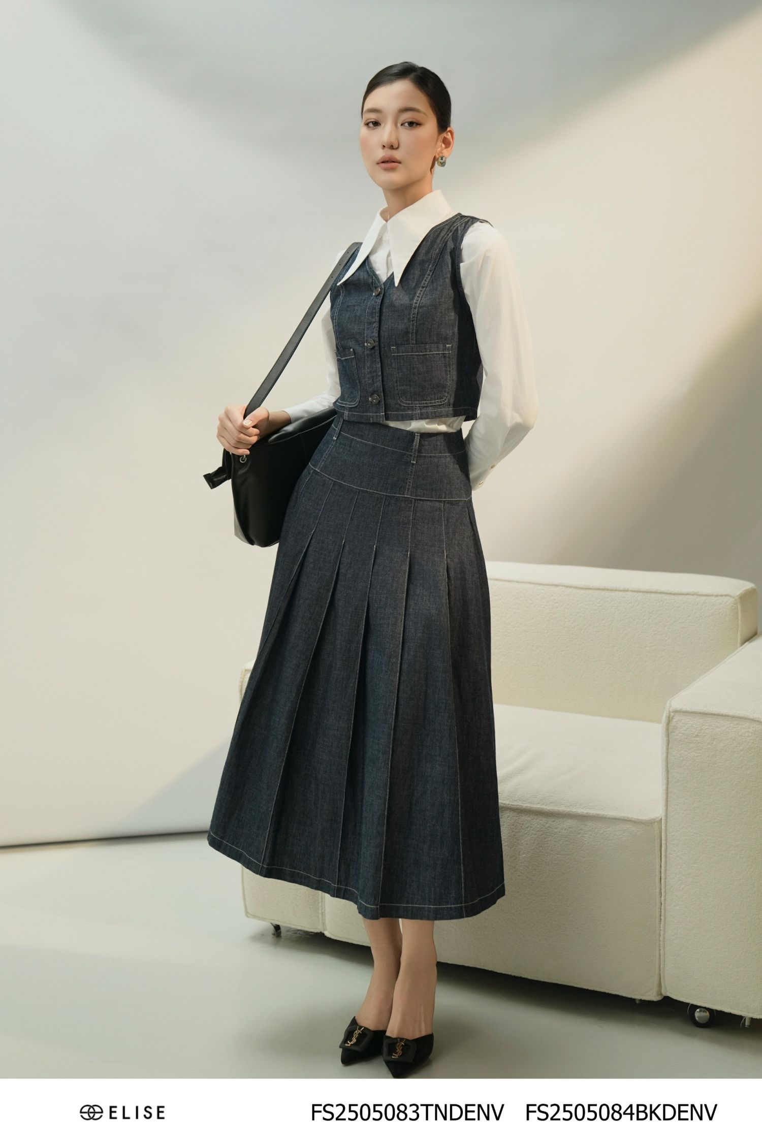 CHÂN VÁY DENIM XẾP LY
