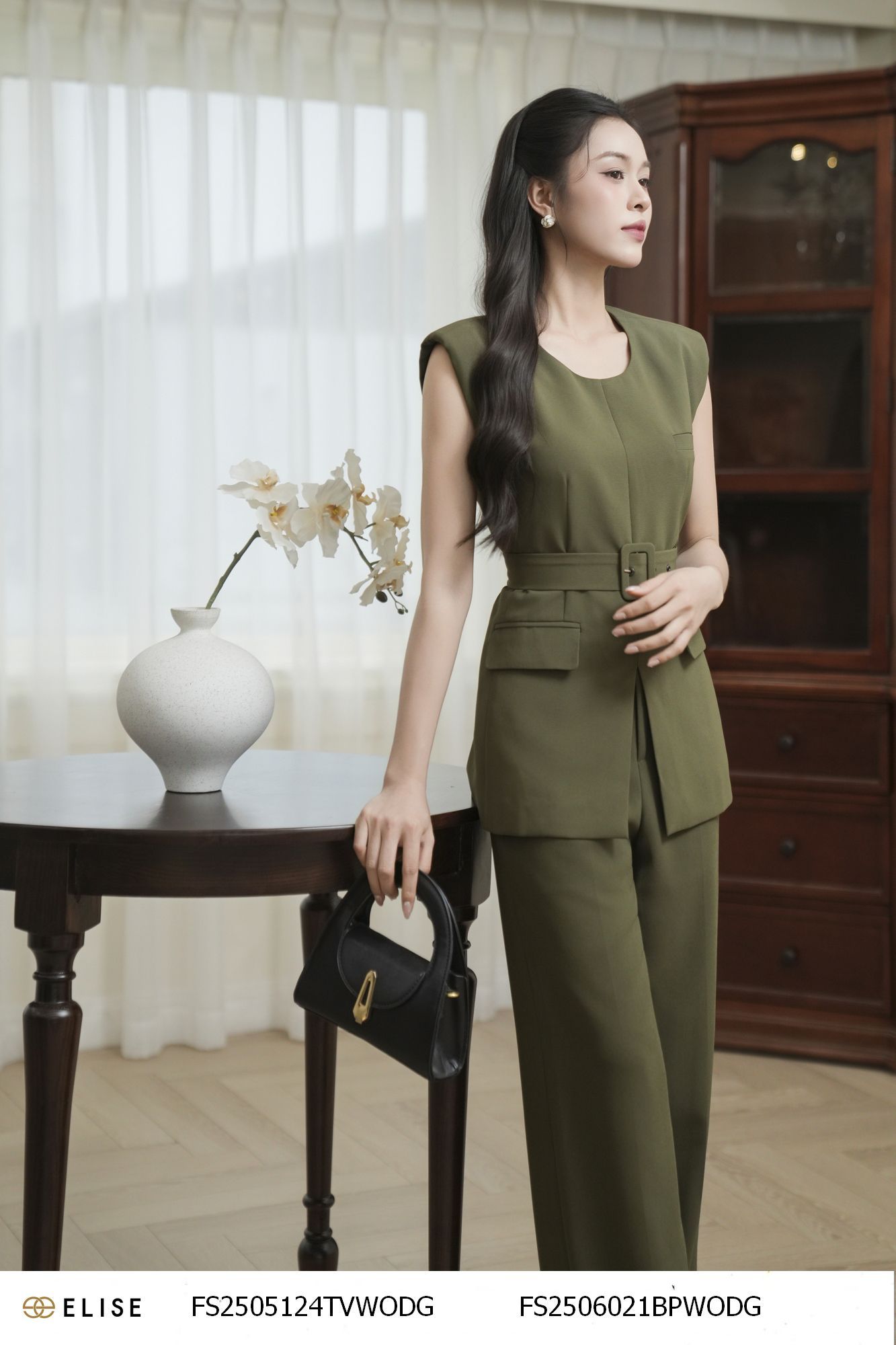 QUẦN SUÔNG XANH RÊU VÂN Ô TÚI CHÉO