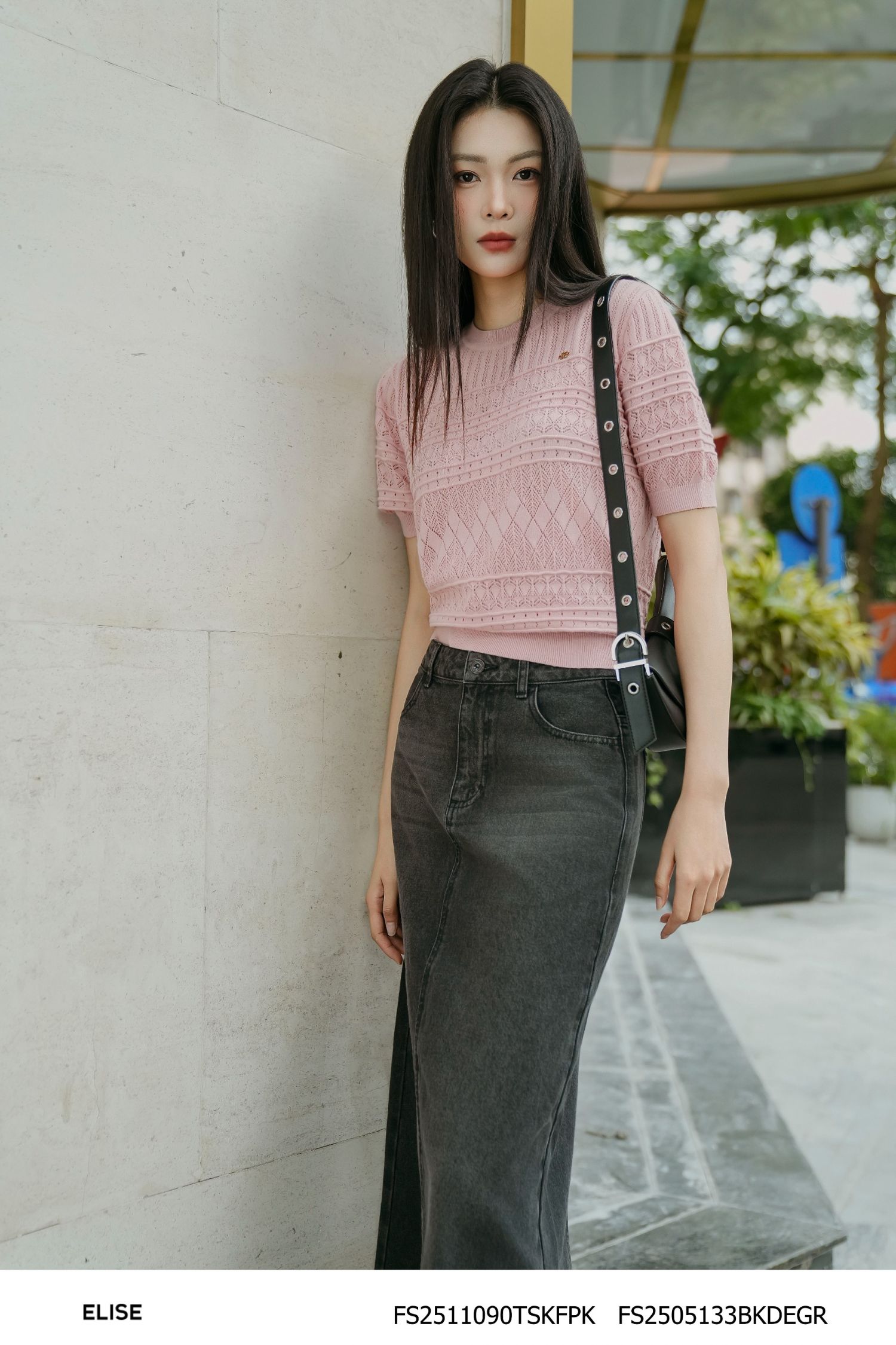 JUPE DENIM THÊU LOGO TÚI SAU