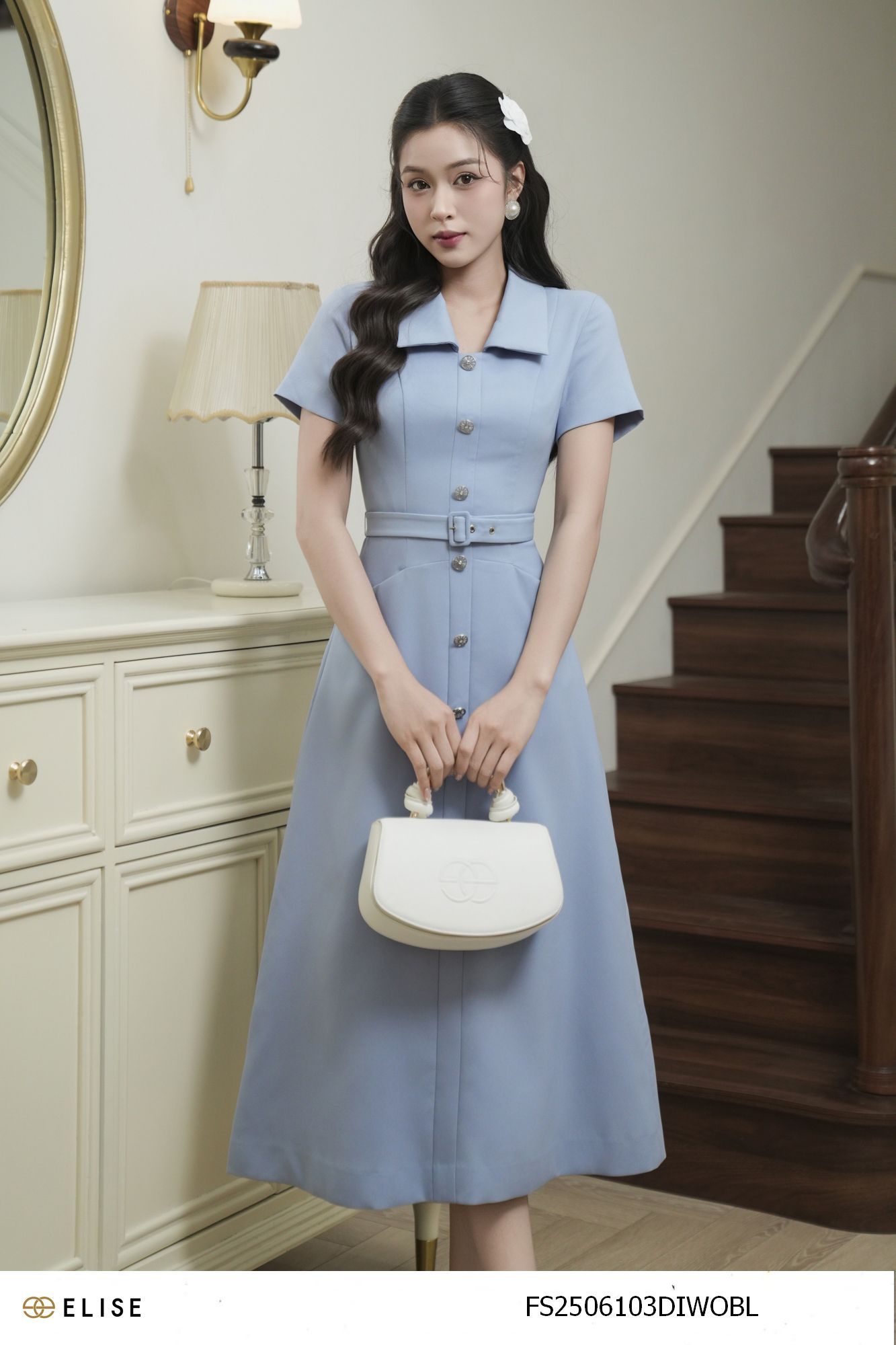 ĐẦM TUYTSY XANH CỔ ĐỨC ĐAI EO