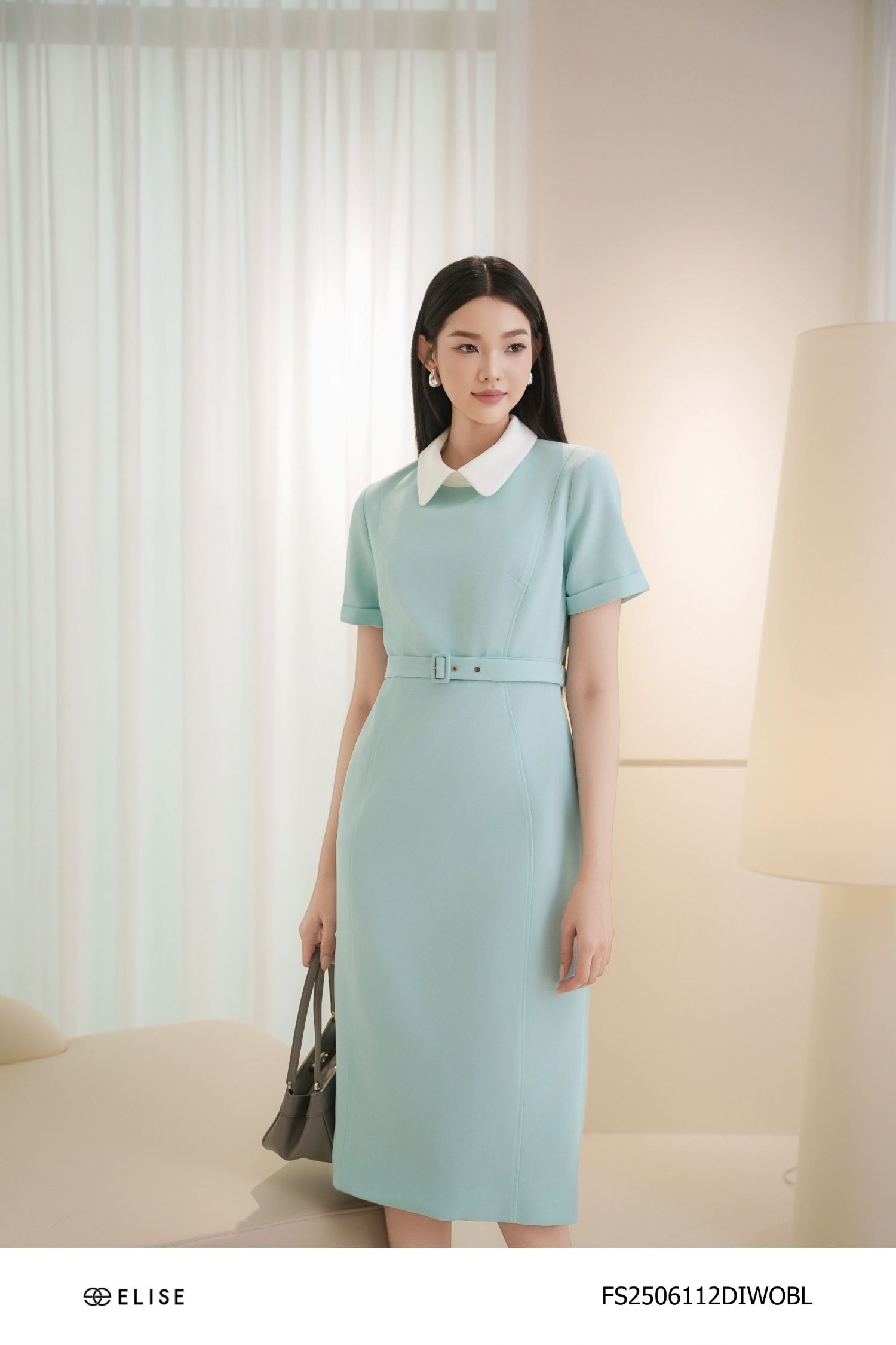 ĐẦM SẠN XANH NGỌC PHỐI CỔ TRẮNG