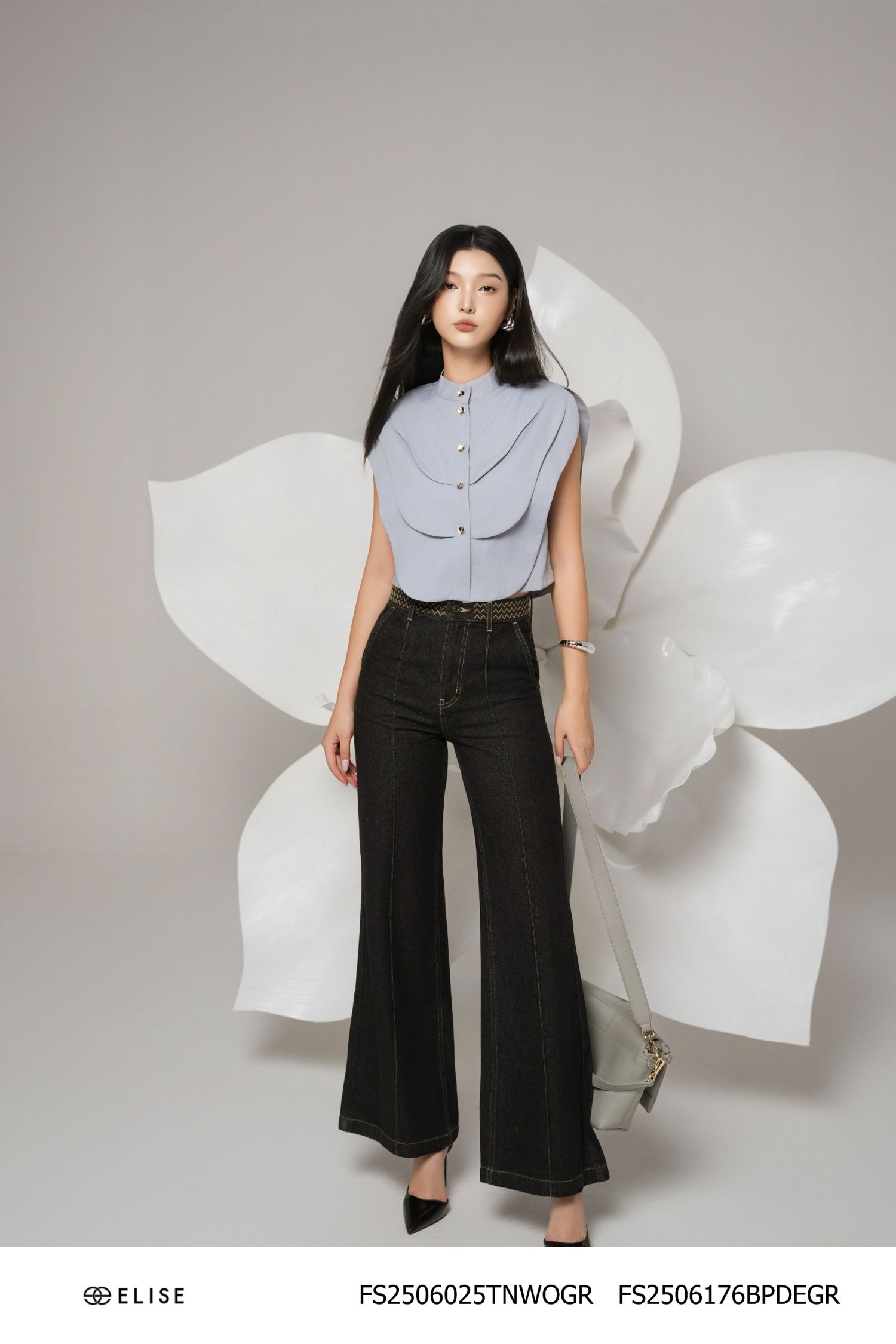 QUẦN DENIM SUÔNG GHI BẤU MÍ