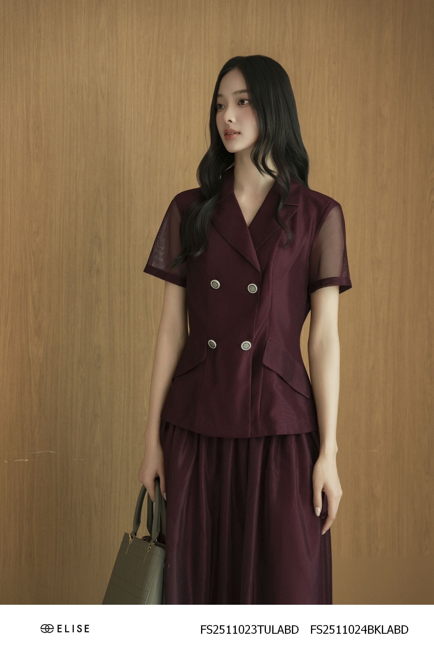 VEST LƯỚI ĐỎ NÂU NẮP TÚI CHÉO ĐAI EO